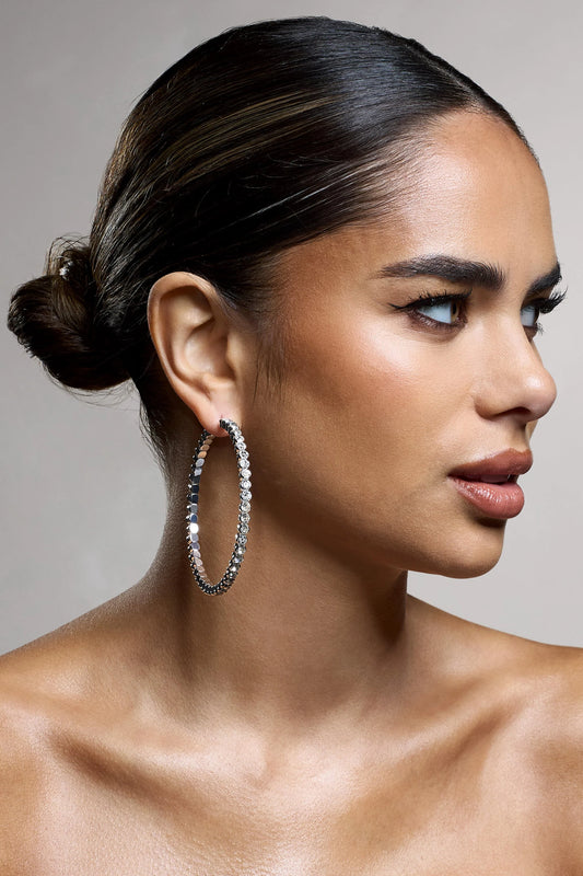 Jude | Silver Diamante Large Hoop Earrings