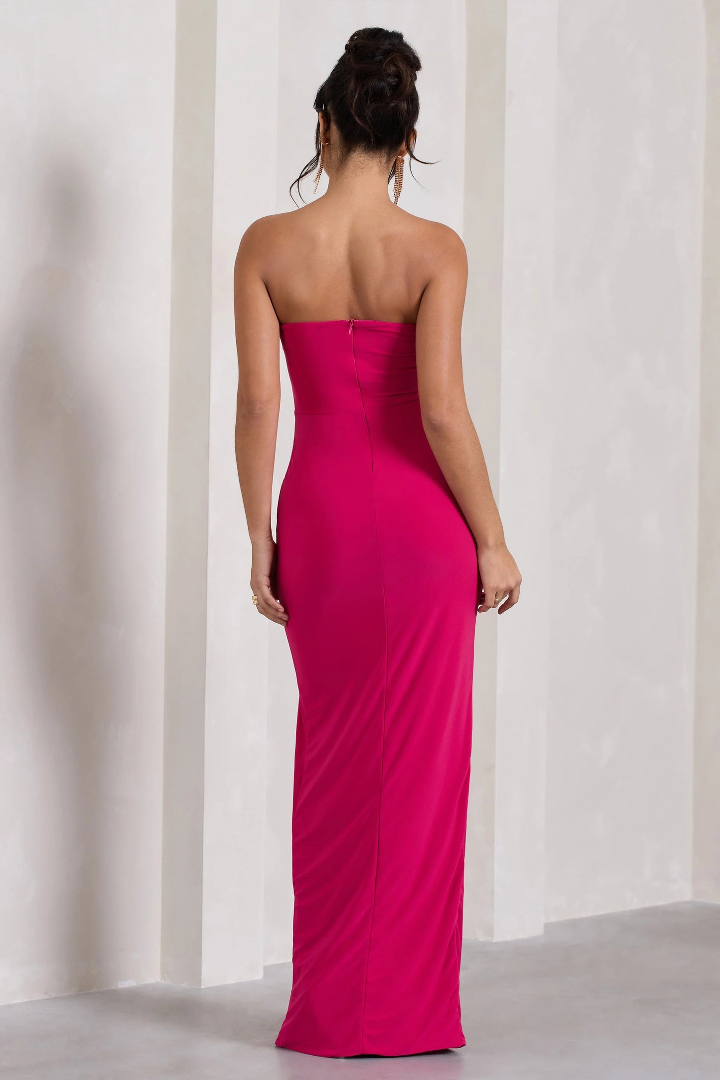 Dawning | Hot Pink Bandeau Knotted Split Maxi Dress