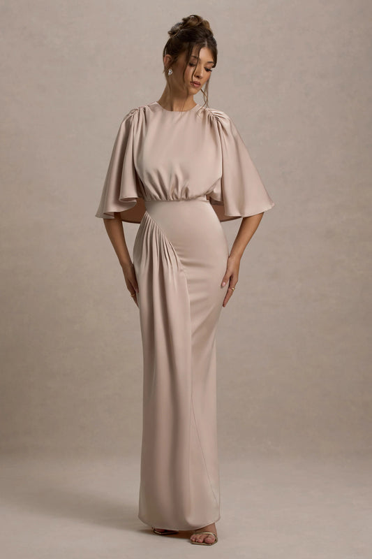 Cinder | Champagne Satin Gathered Maxi Dress