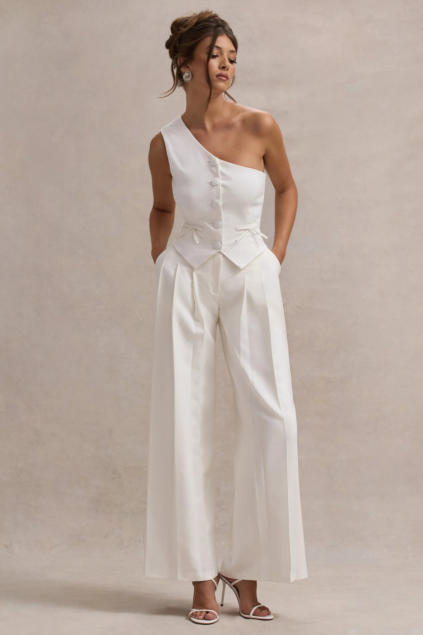 Galilea | Cream Pleated Wide-Leg Trousers