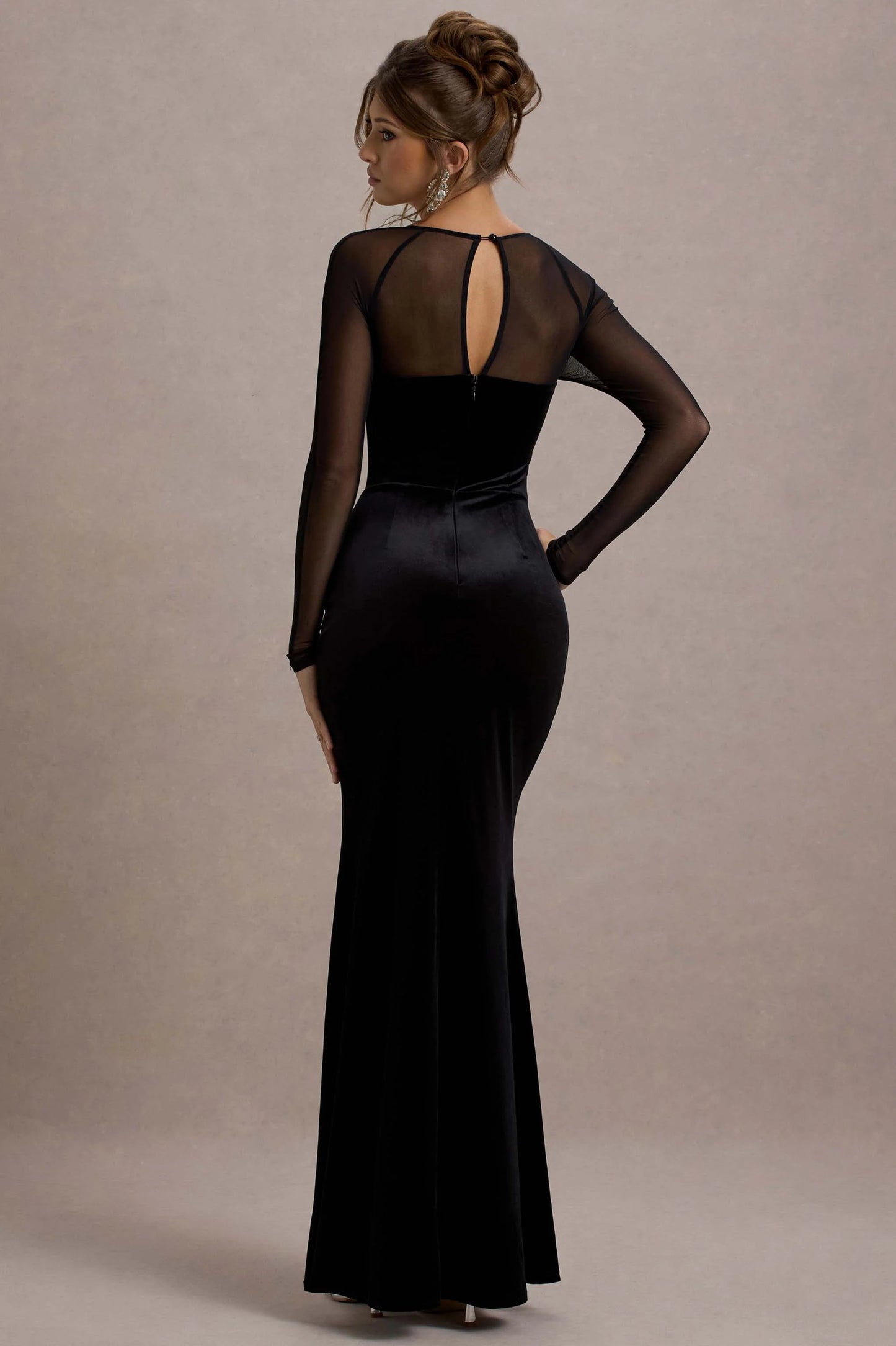 Ashby | Black Velvet Embellished Square-Neck Split Maxi Dress