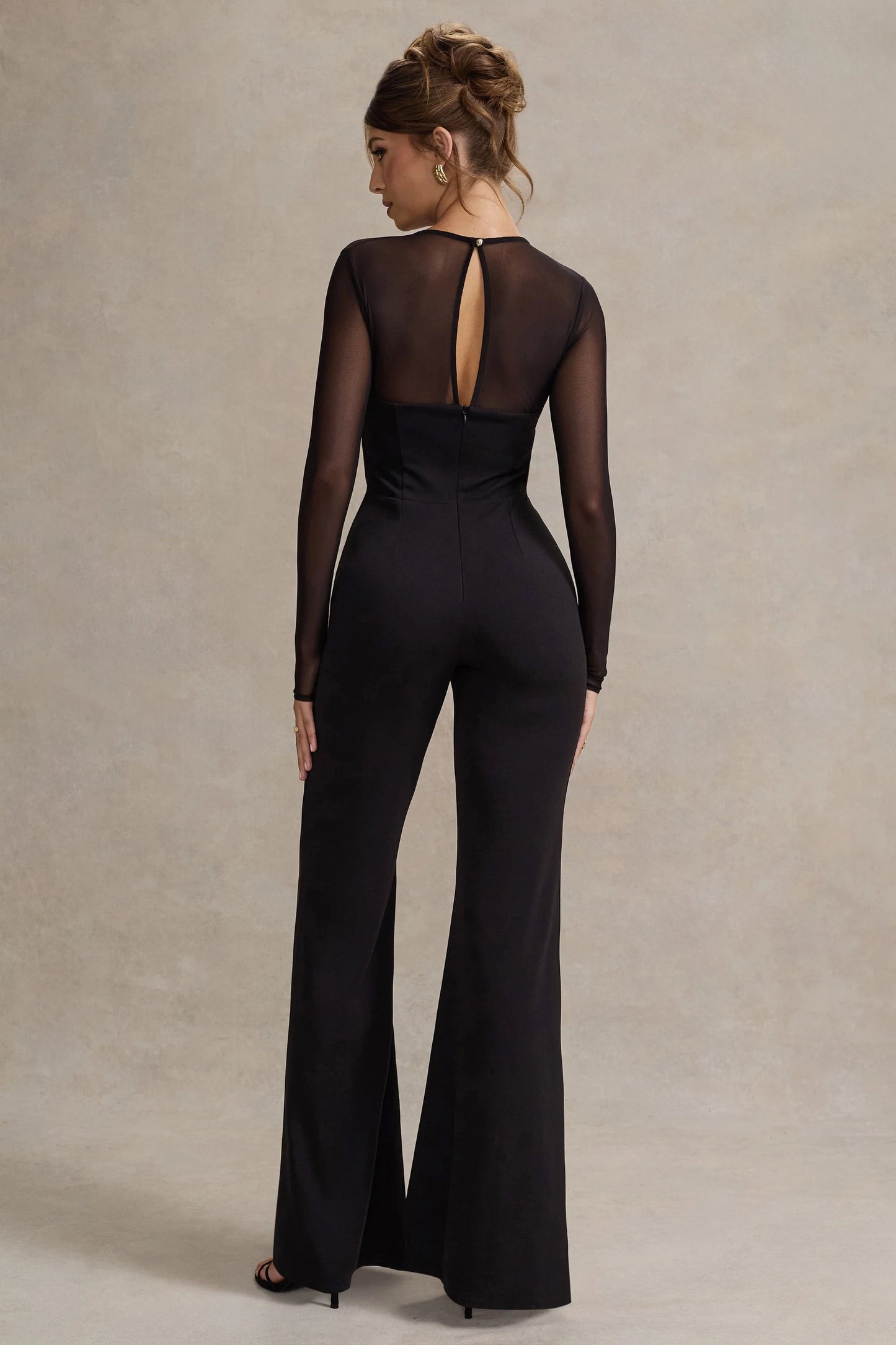 Iggy | Black Flared-Leg Jumpsuit With Mesh Sleeves