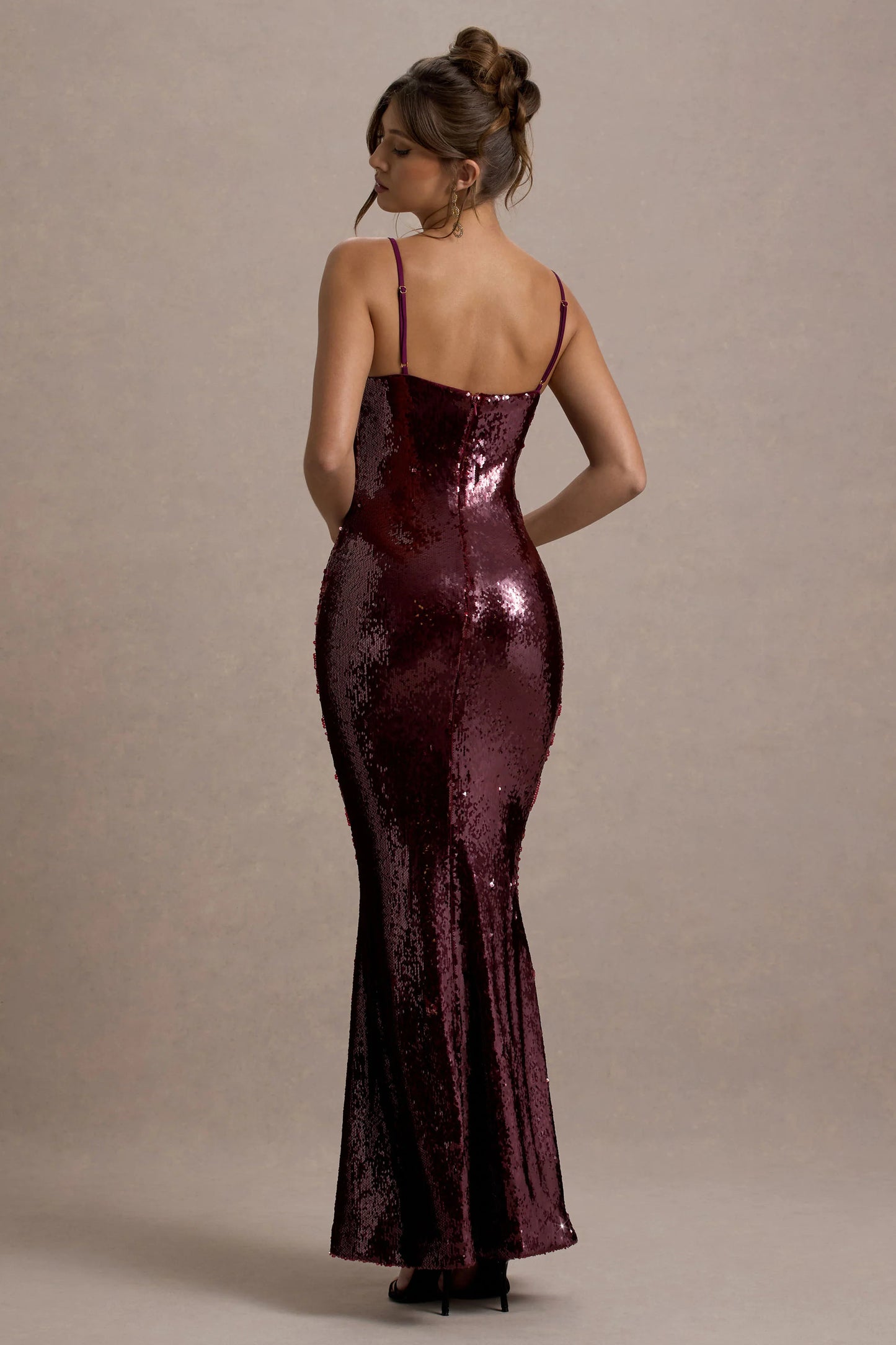 Crystalline | Berry Sequin Strappy Maxi Dress