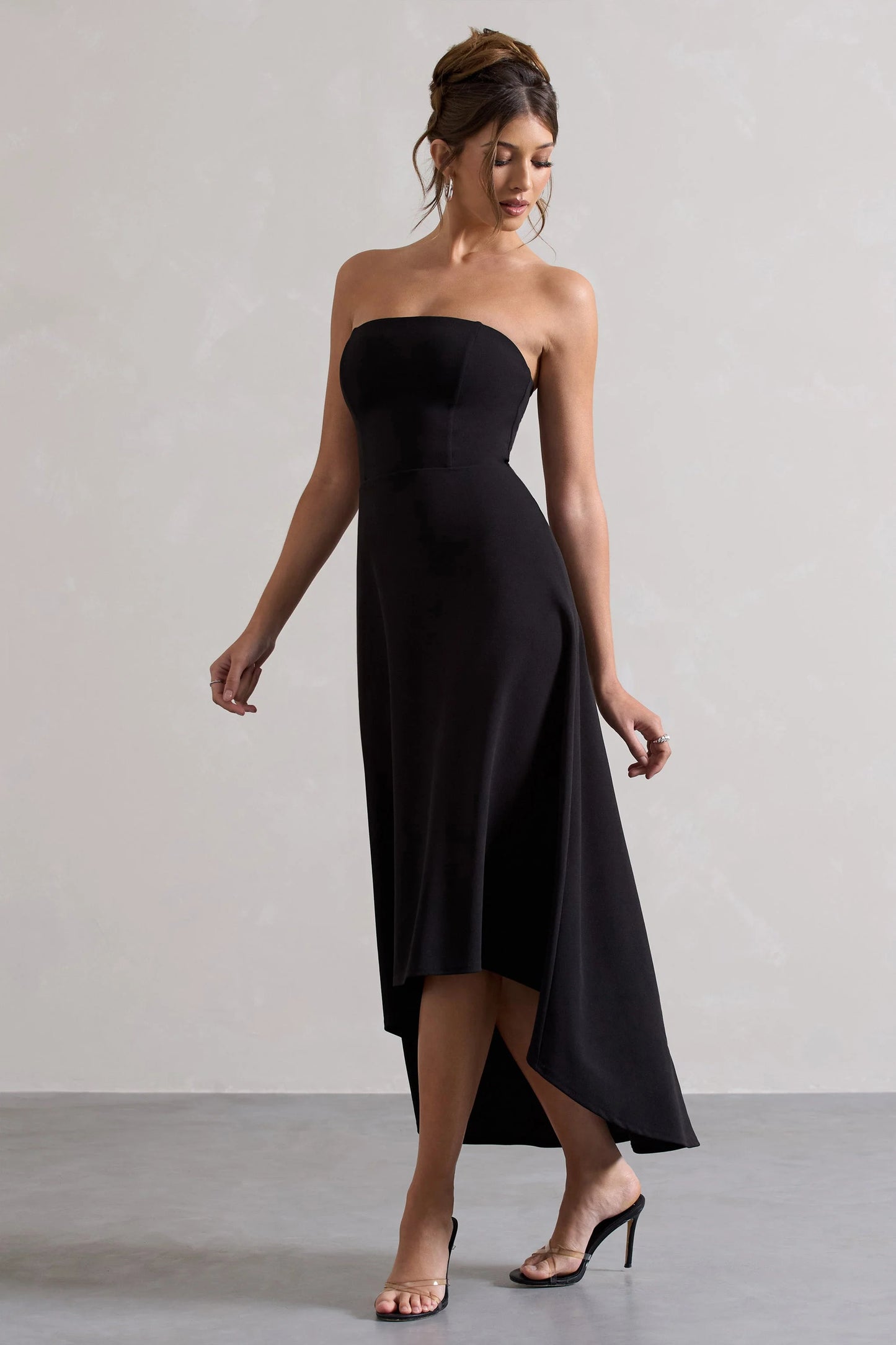 Ariela | Black Bandeau High-Low Midi Dress