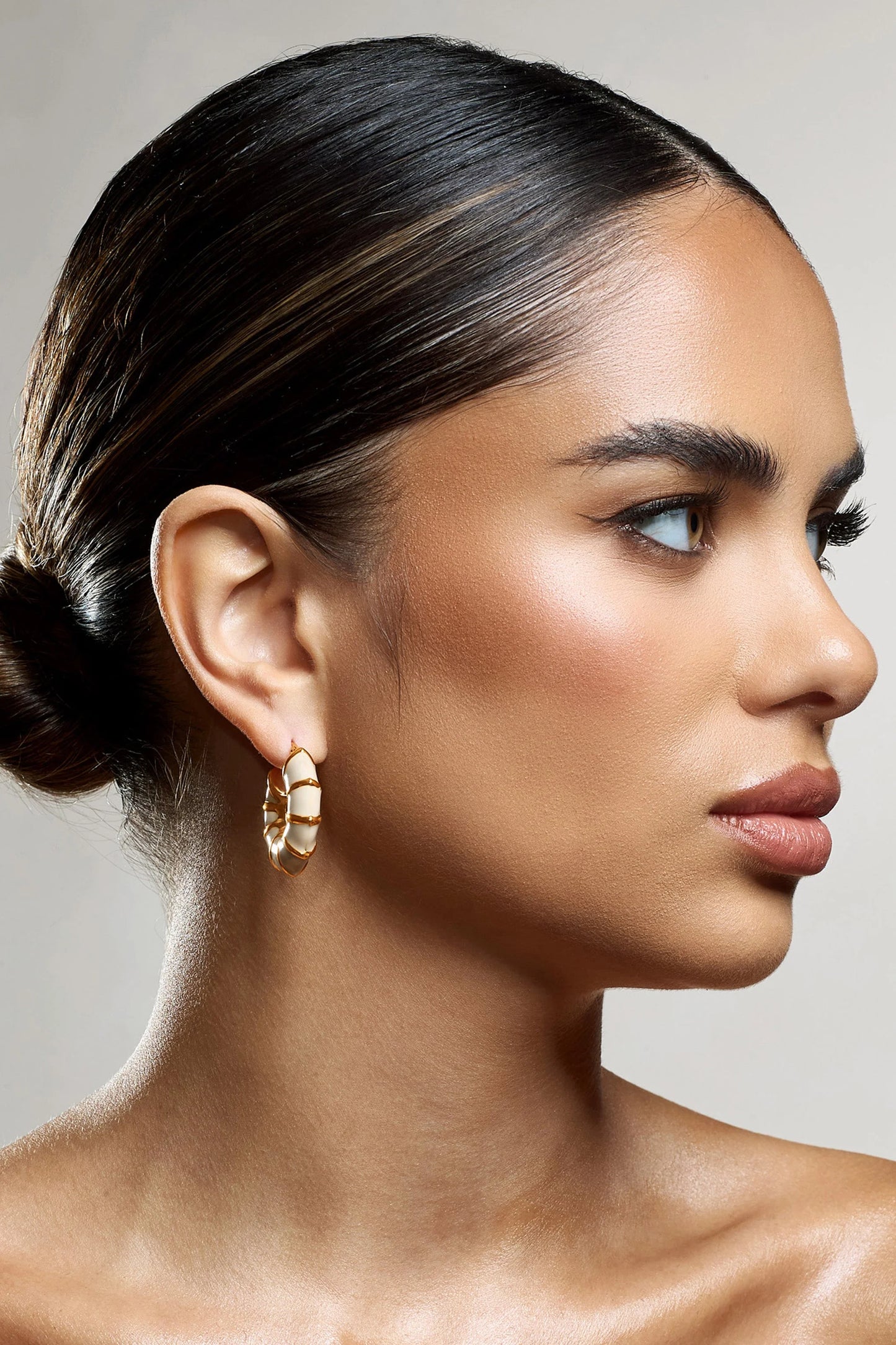 Edie | Nude & Gold Hoop Earrings