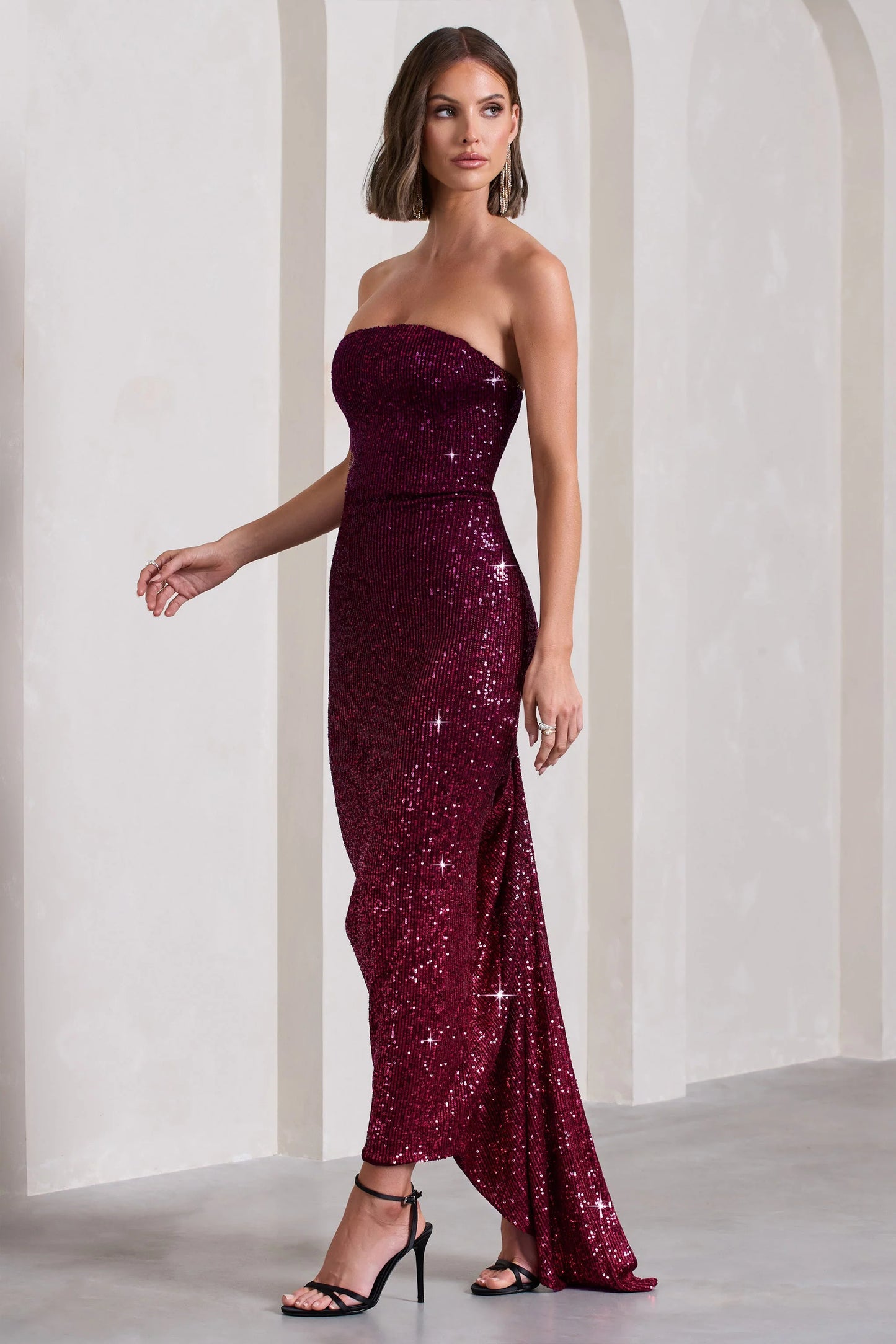 Fade | Berry Ombre Sequin Bandeau Bodycon Maxi Dress