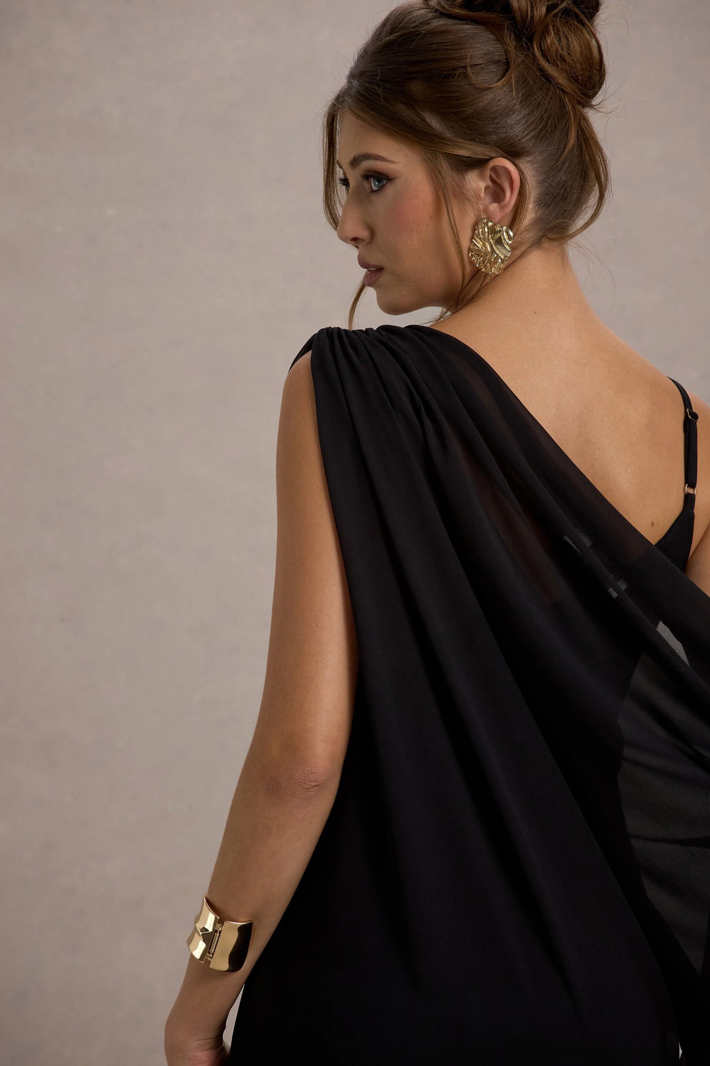 Aeliana | Black Strappy V-Neck Maxi Dress With Chiffon Sash