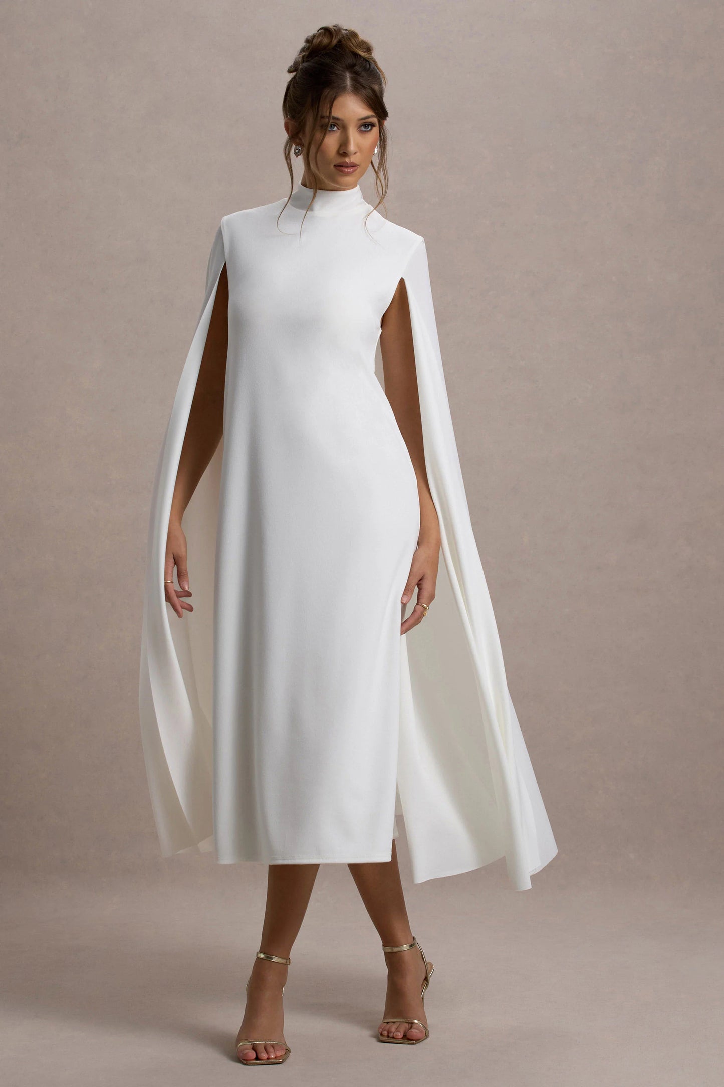 Carnation | White Long-Sleeve Midi Dress With Cape