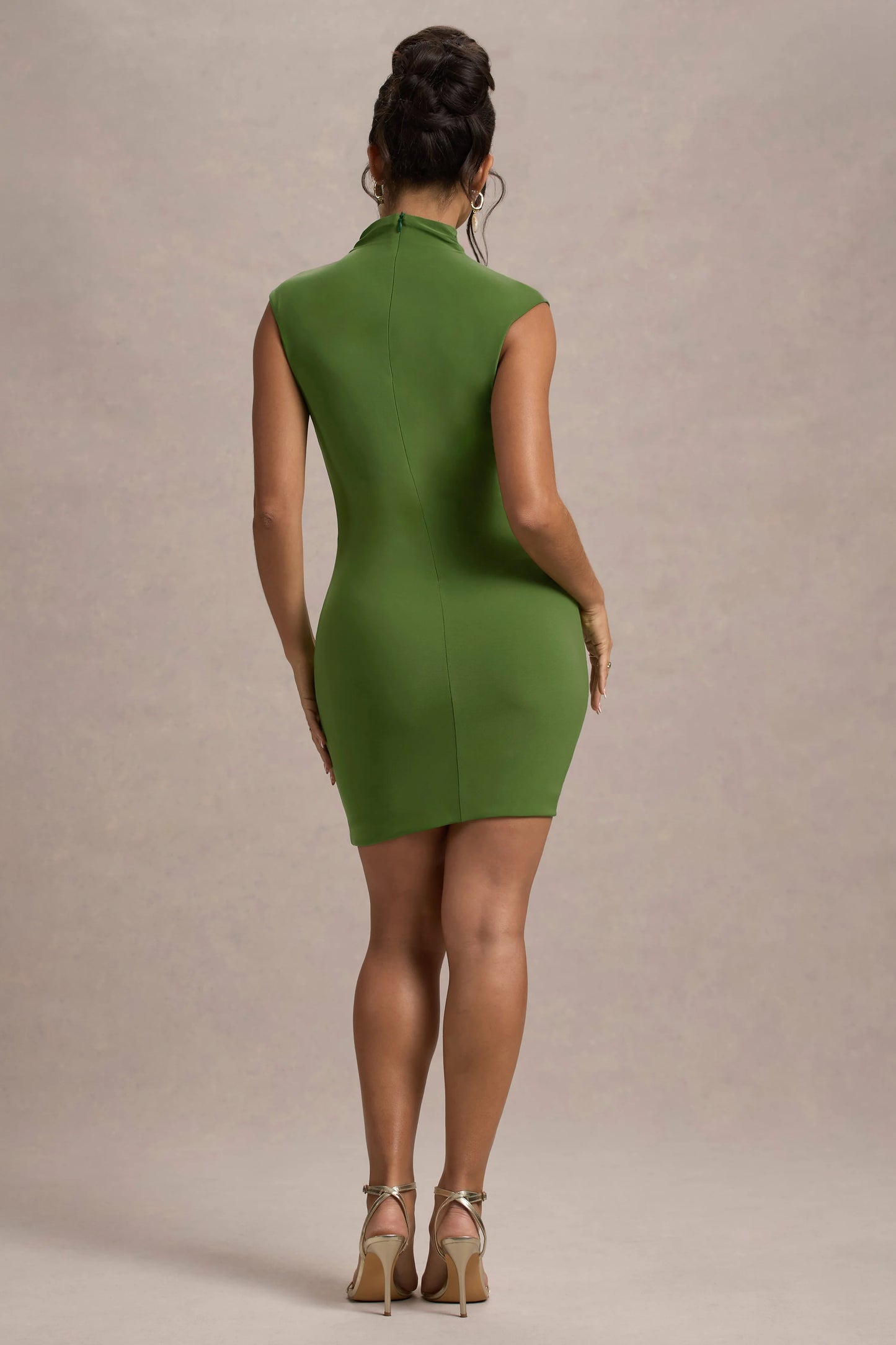 Lalani | Palm Green Ruched High-Neck Mini Dress