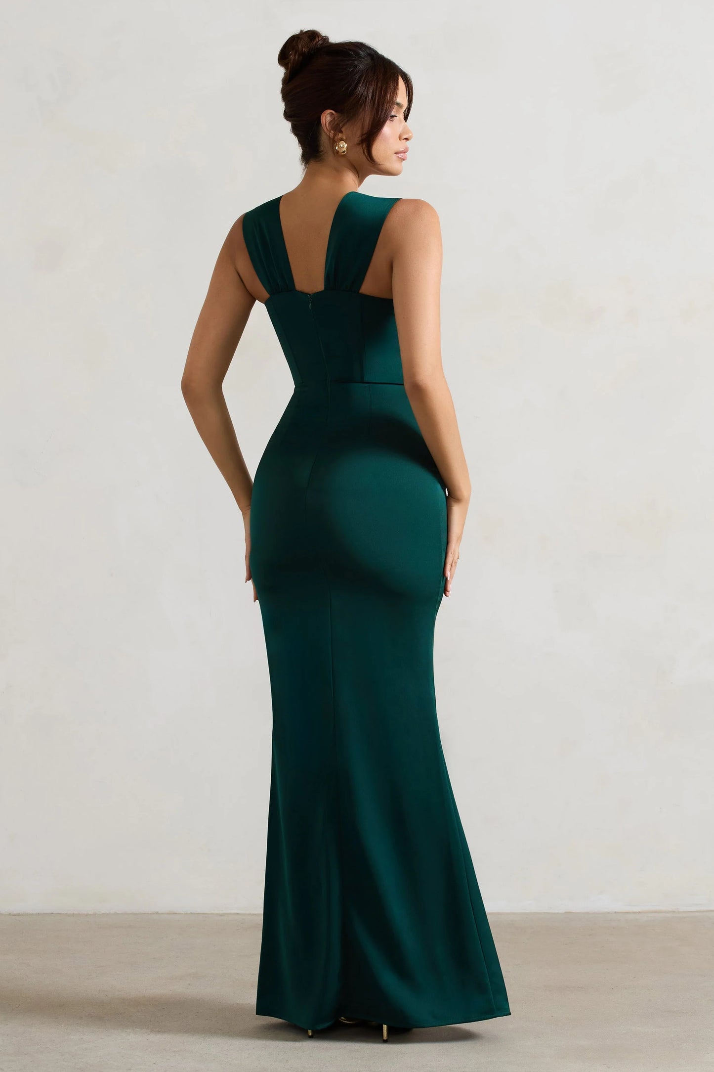 A Romantic | Green Satin Corset Wrap Maxi Dress