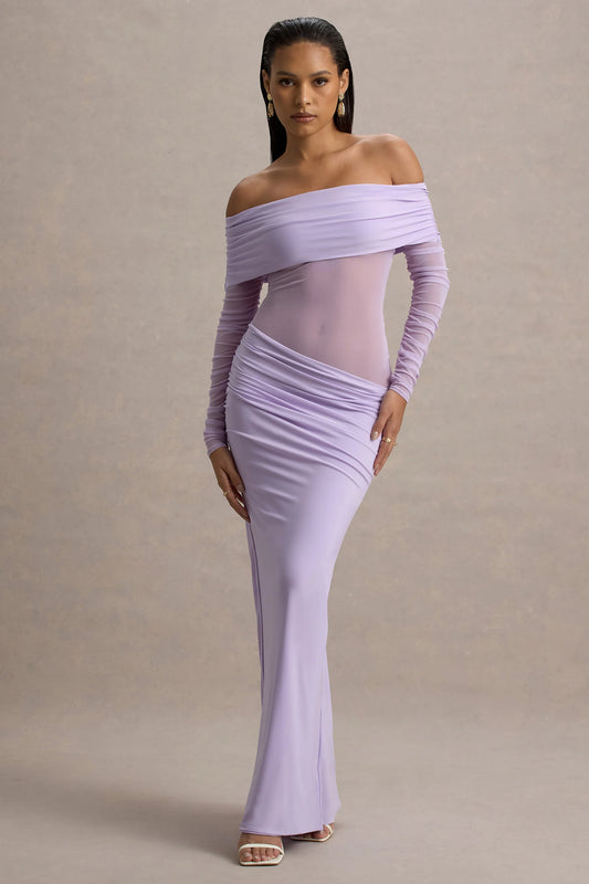 Belamour | Lavender Semi-Sheer Bardot Gathered Maxi Dress