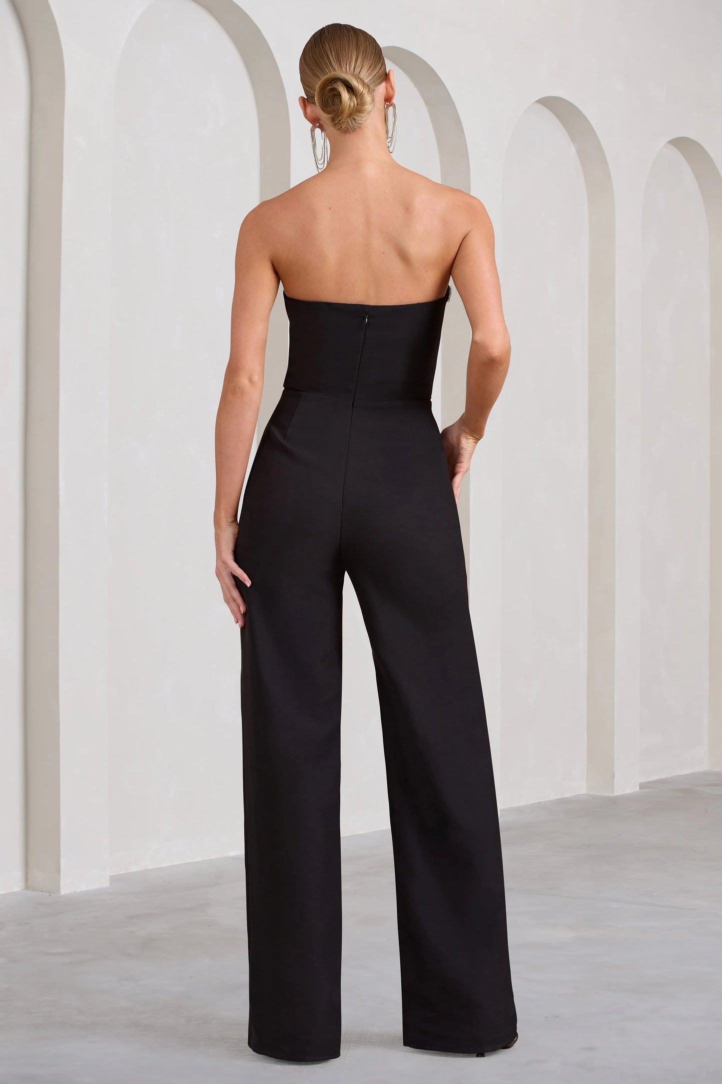 Julia | Black Extreme Plunge Cut Out Wide Leg Jumpsuit