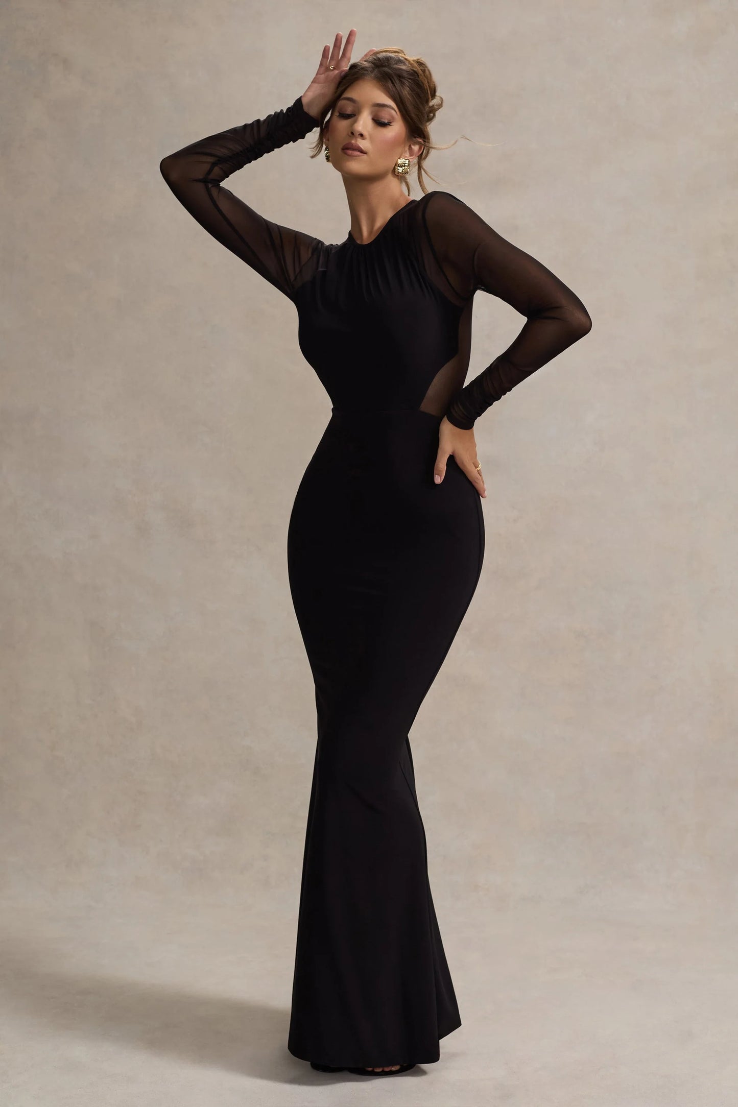 Brittany | Black Mesh Insert Maxi Dress