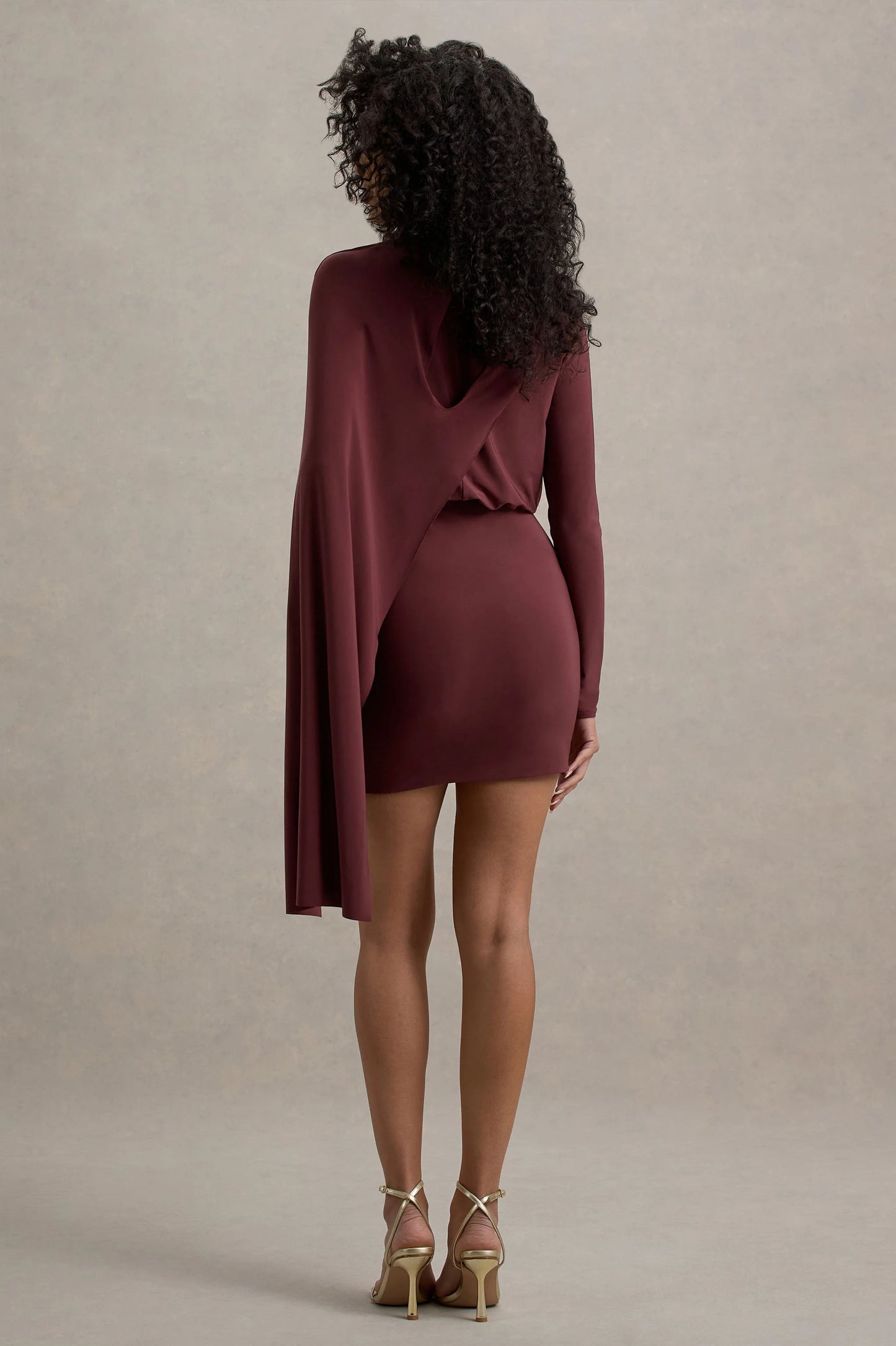 Celeste | Burgundy Long-Sleeve Mini Dress With Cape Sleeve