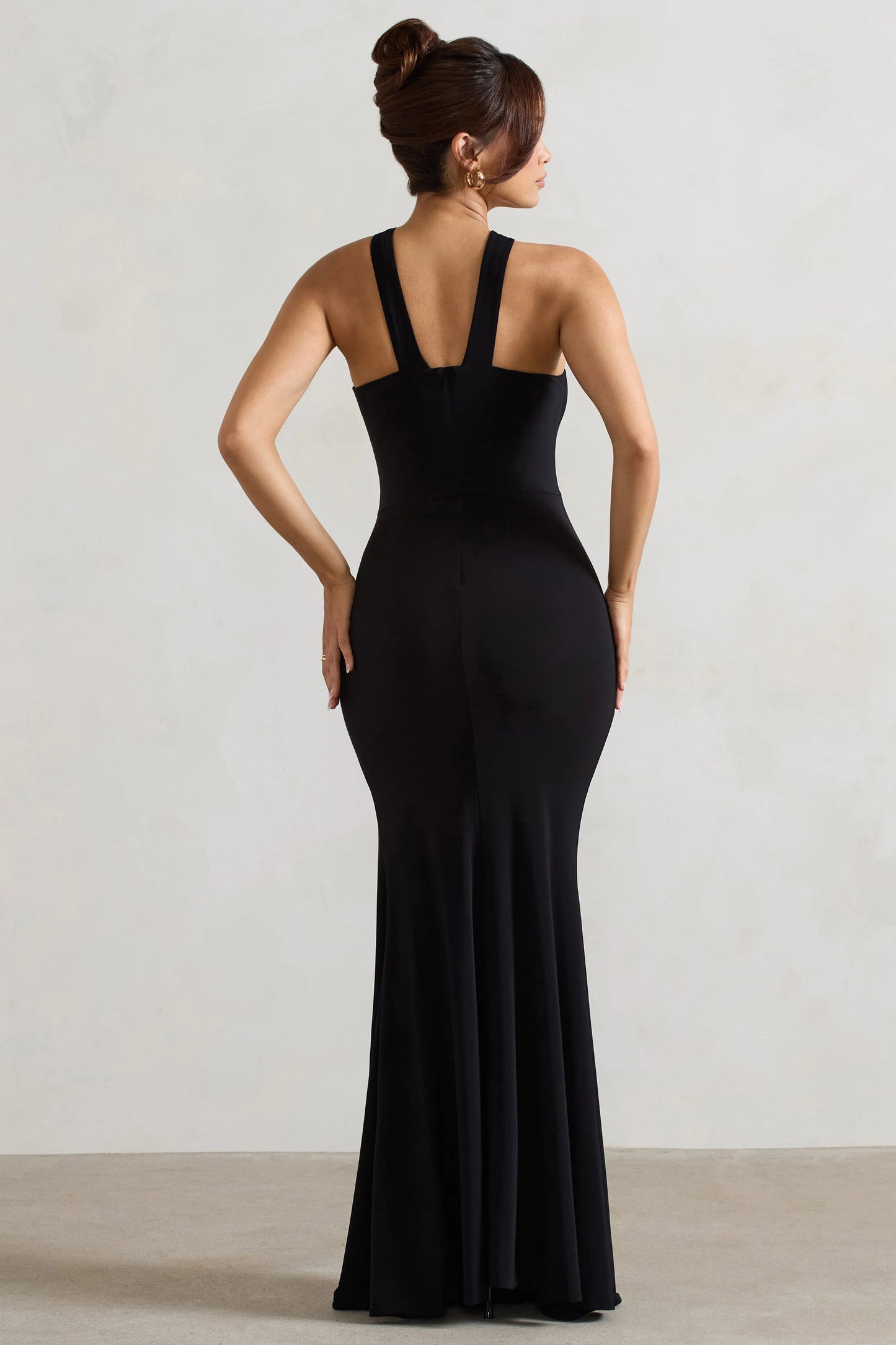 Jianna | Black Cross Over Halter-Neck Split Maxi Dress