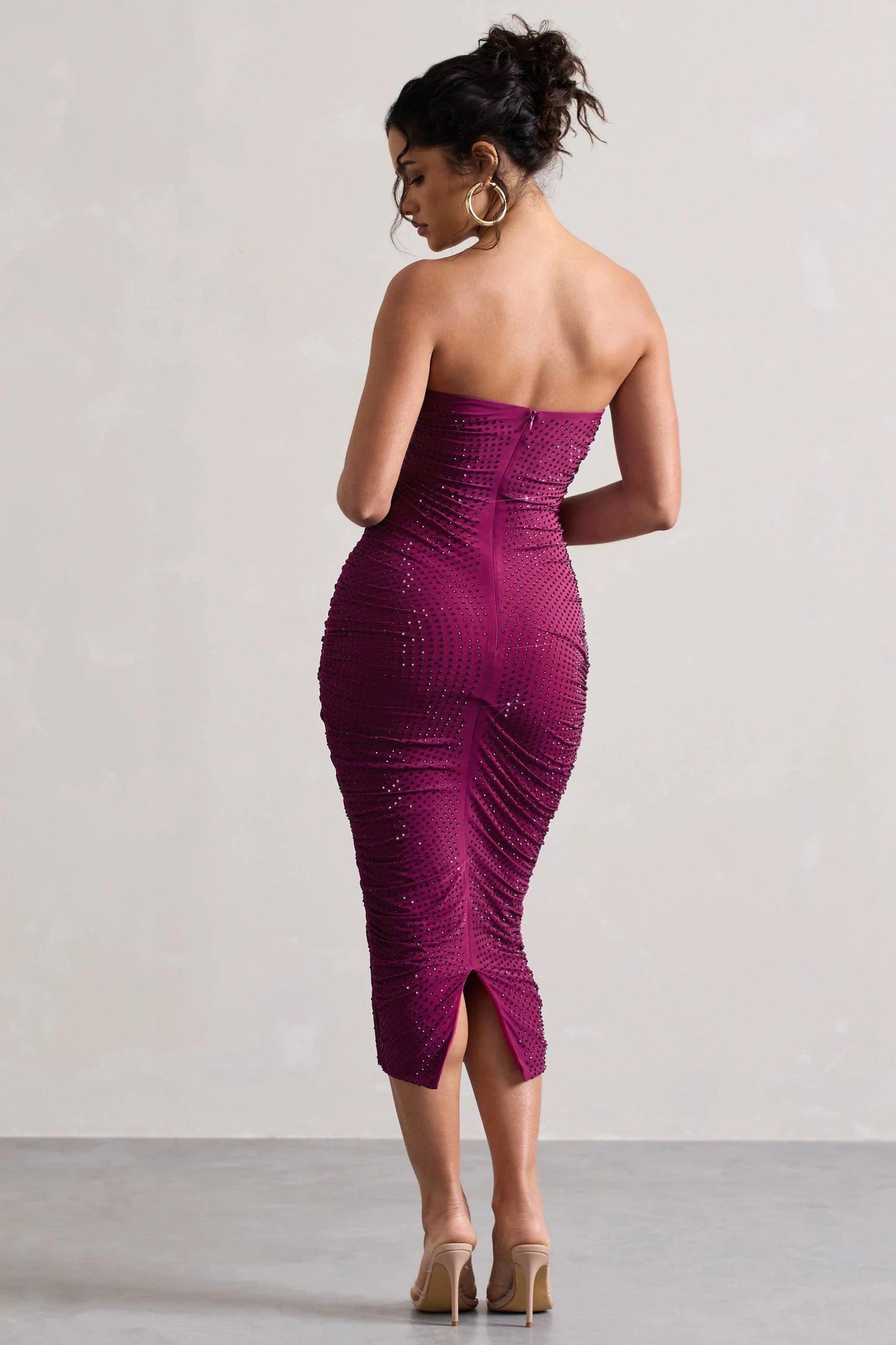 Astro | Dark Pink Embellished Bandeau Midi Dress