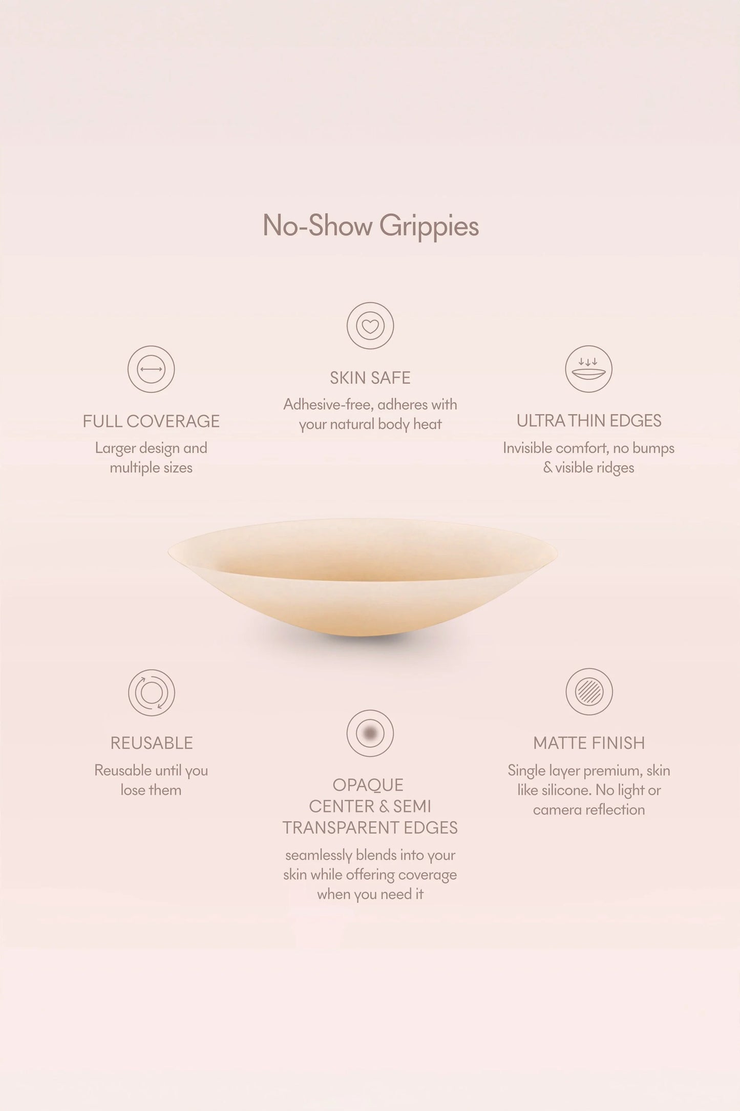 Grippies No-Show | Non-Adhesive Reusable Nipple Covers 3 Inch No.5