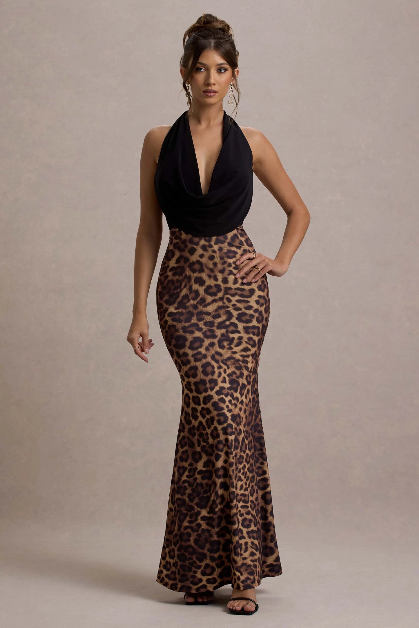 Krystal | Animal Print Deep Plunge-Neck Maxi Dress