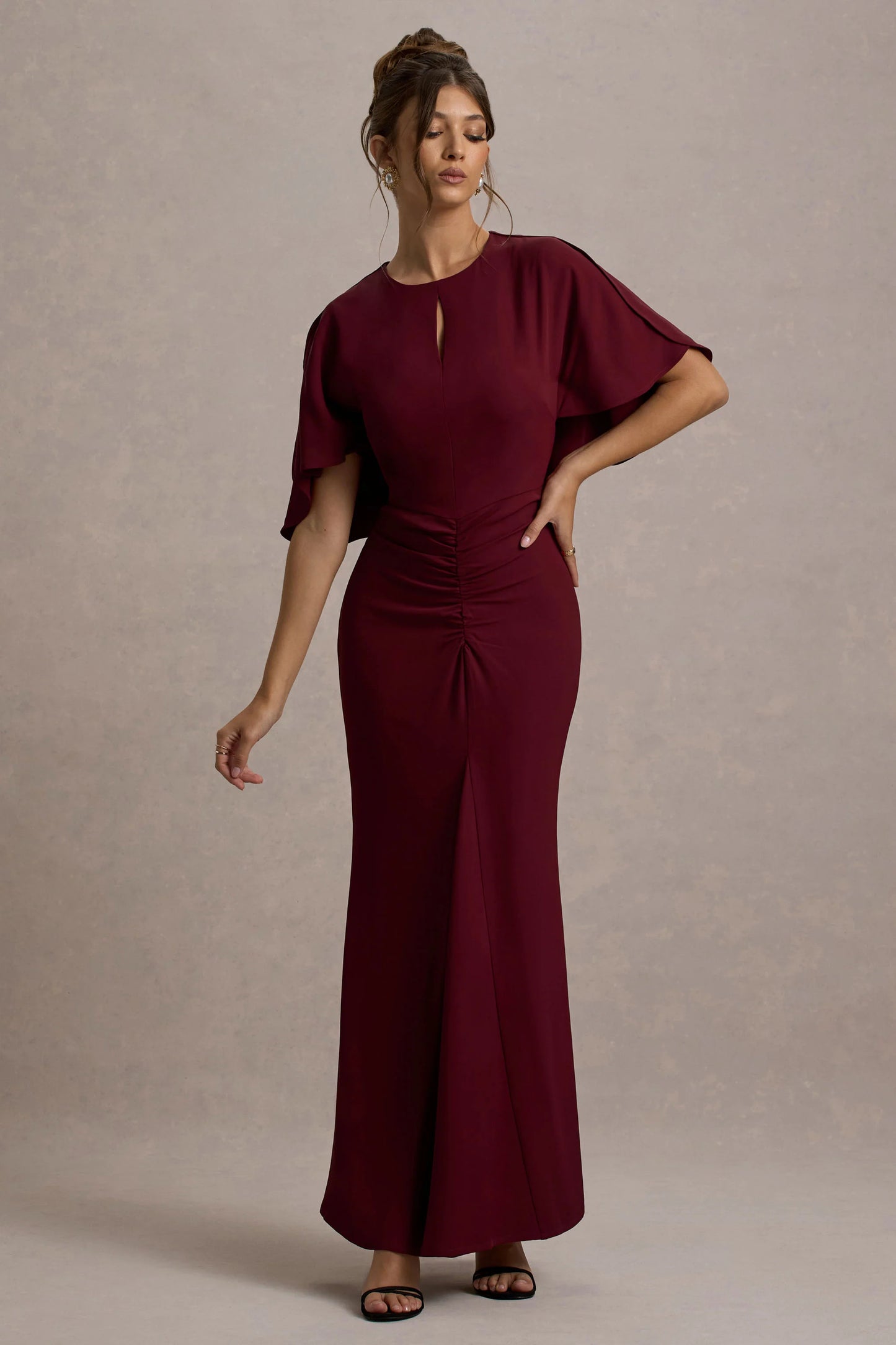 Allison | Berry High-Neck Maxi Dress With Cape