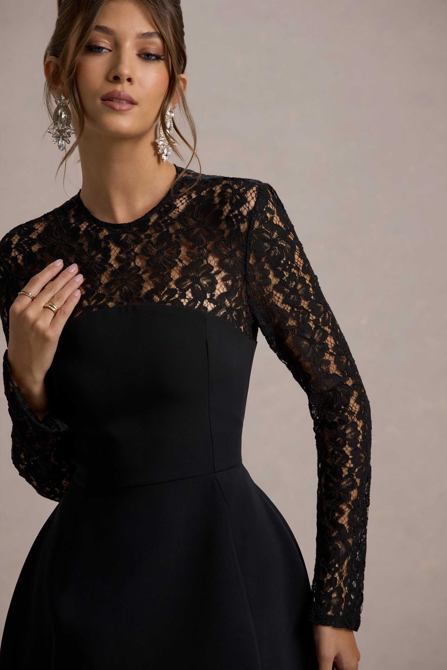 Birdie | Black Lace Long-Sleeve Mini Dress