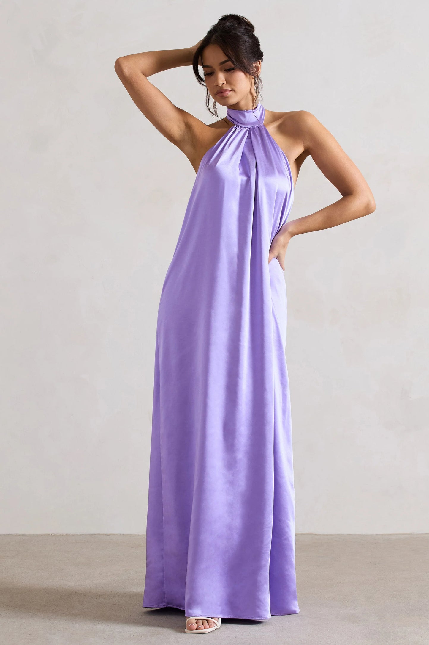 Gloriana | Lilac Satin High-Neck Maxi Dress