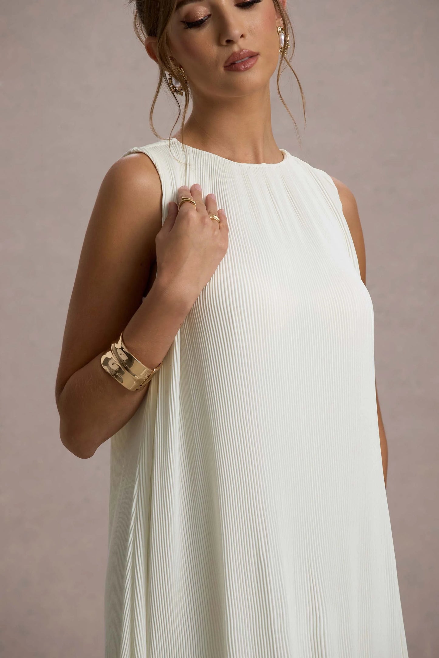 Hazelle | Cream Chiffon A-Line Ruffled Maxi Dress