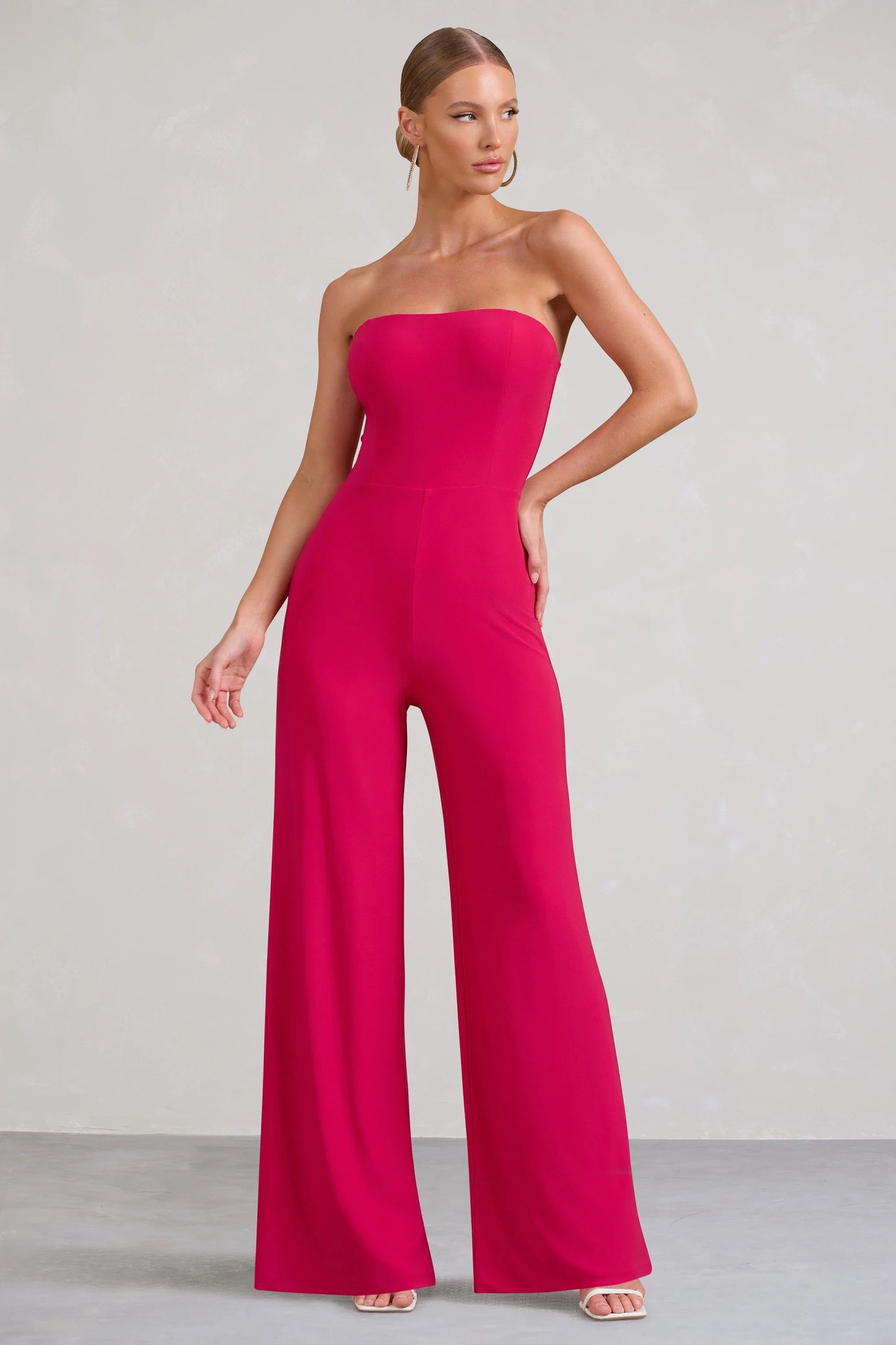 Darya | Hot Pink Bandeau Wide Leg Jumpsuit