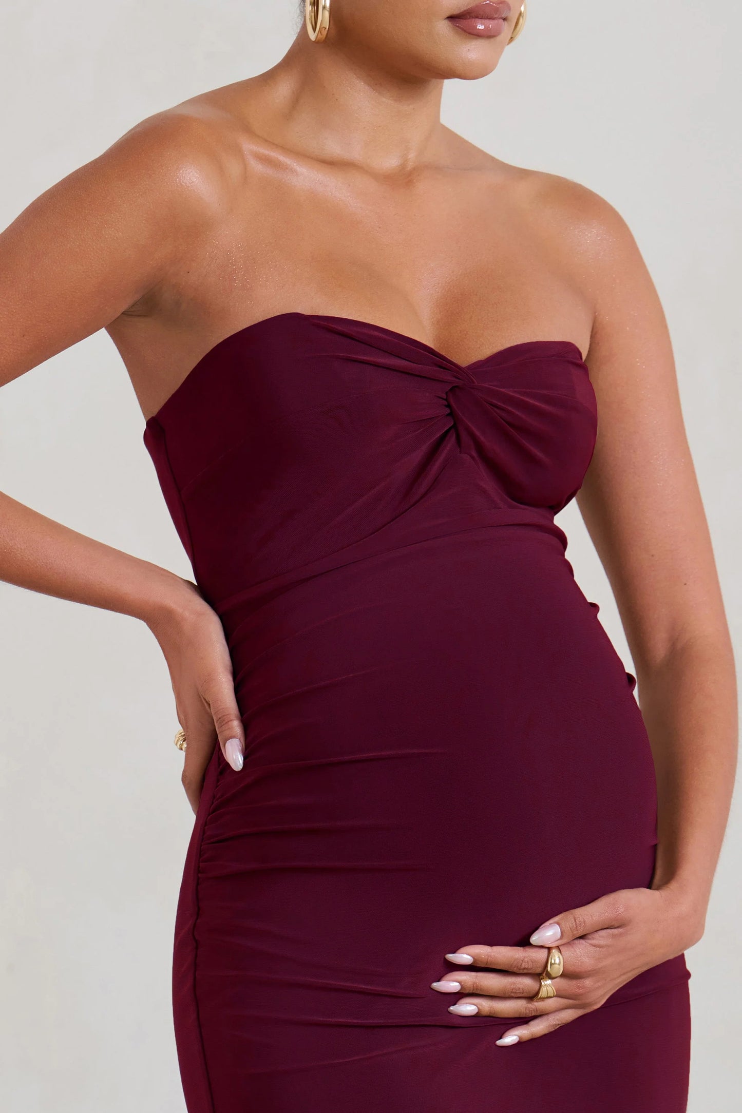 Evita | Burgundy Maternity Sweetheart Twist Detail Maxi Dress