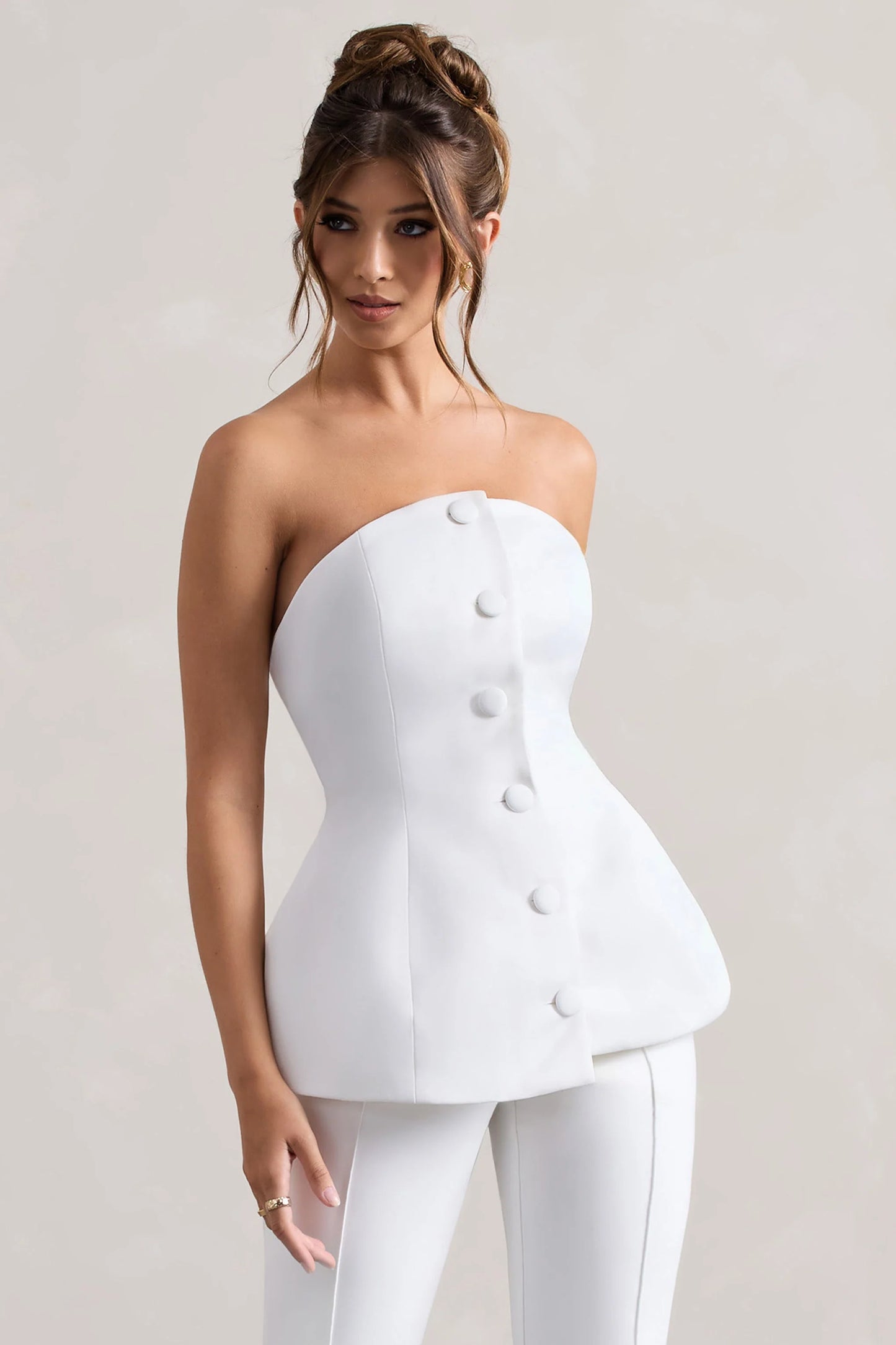 Century | Cream Satin Strapless Button Front Corset Top