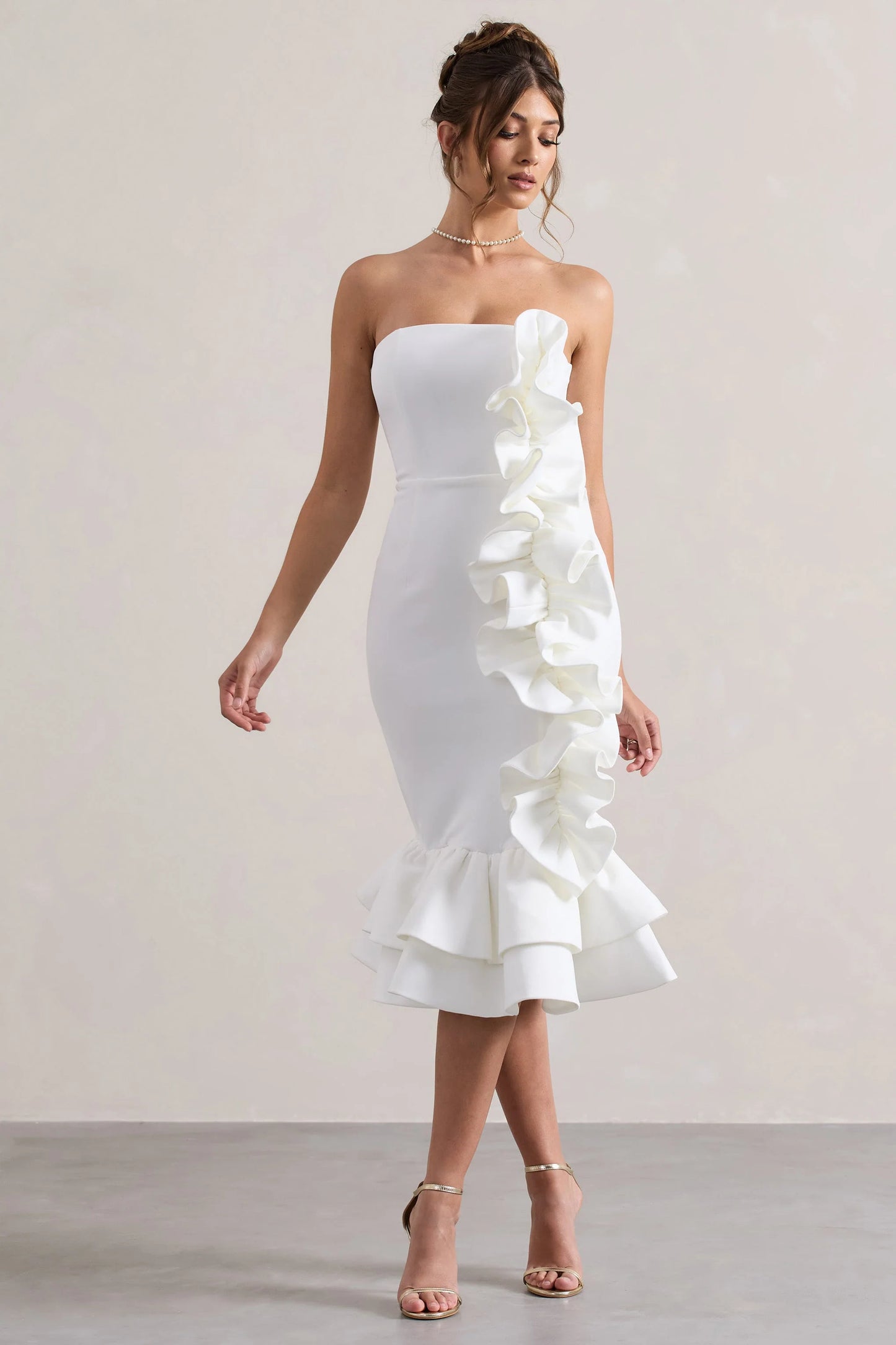 Concept | Cream Bandeau Ruffle Midi Dress