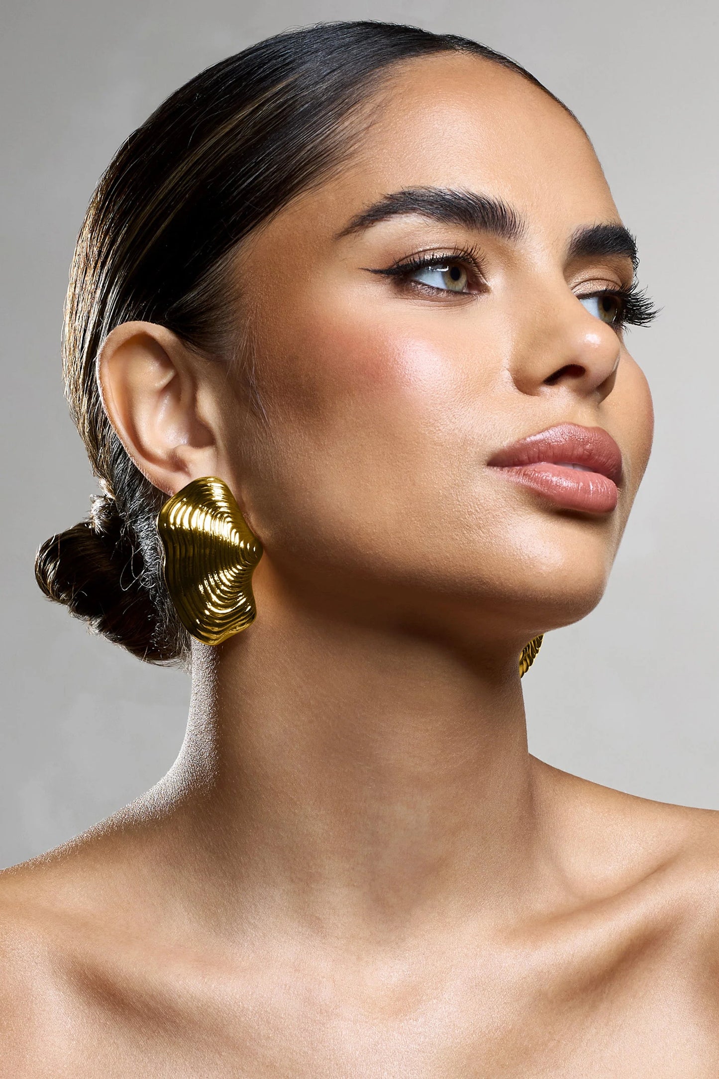 Katya | Gold Abstract Ribbed Statement Earrings