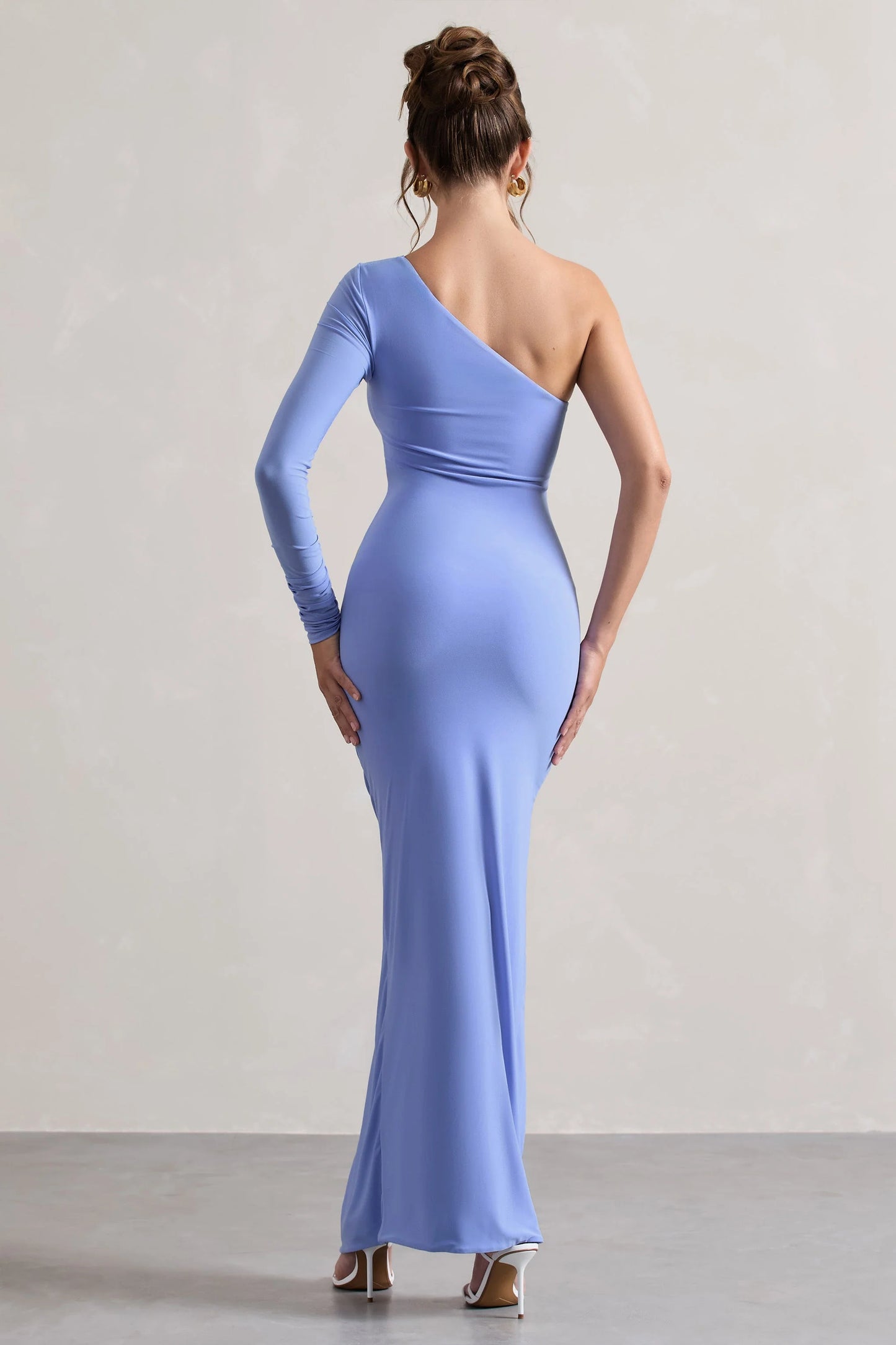 Anima | Pale Blue Asymmetric Ruched One-Sleeve Maxi Dress