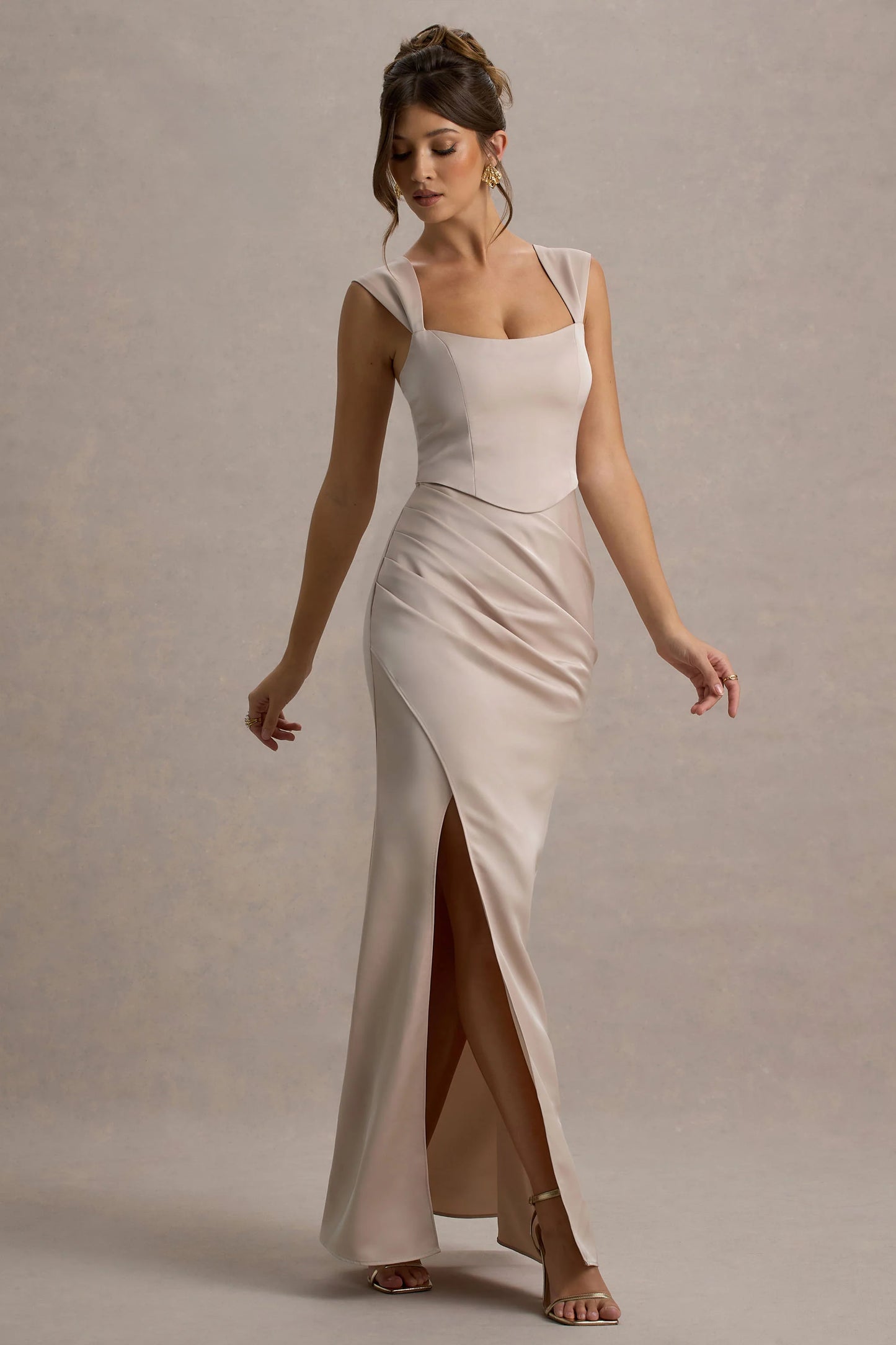 Admire | Champagne Satin Corset Wrap Maxi Dress