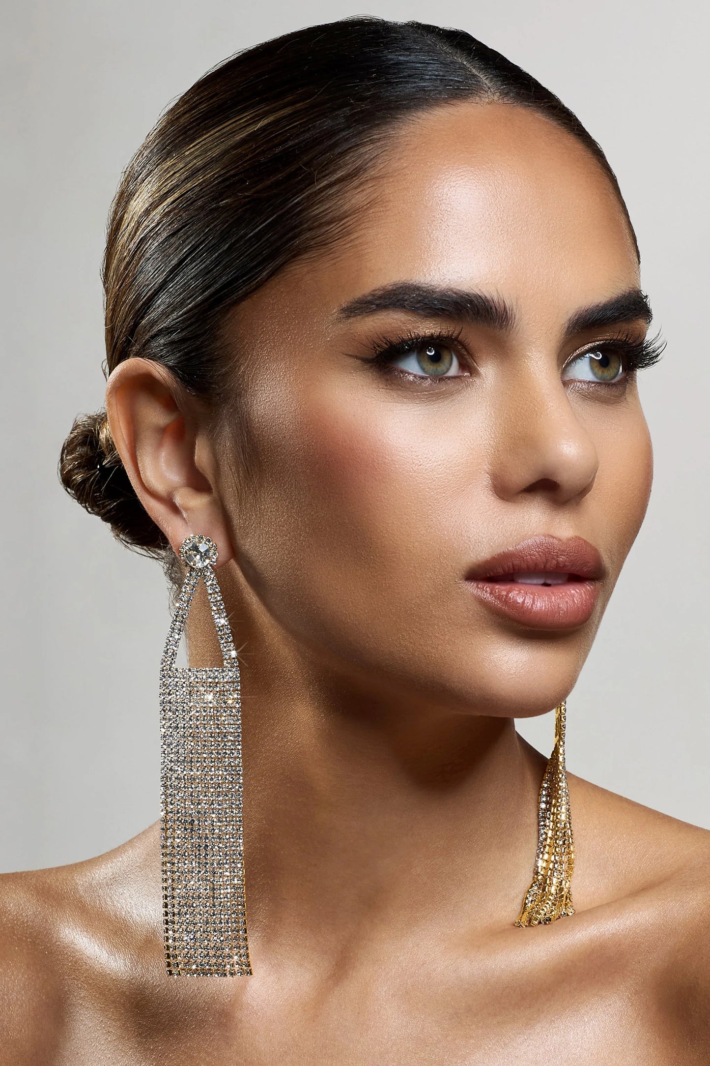 Glister | Gold Diamante Statement Tassel Earrings