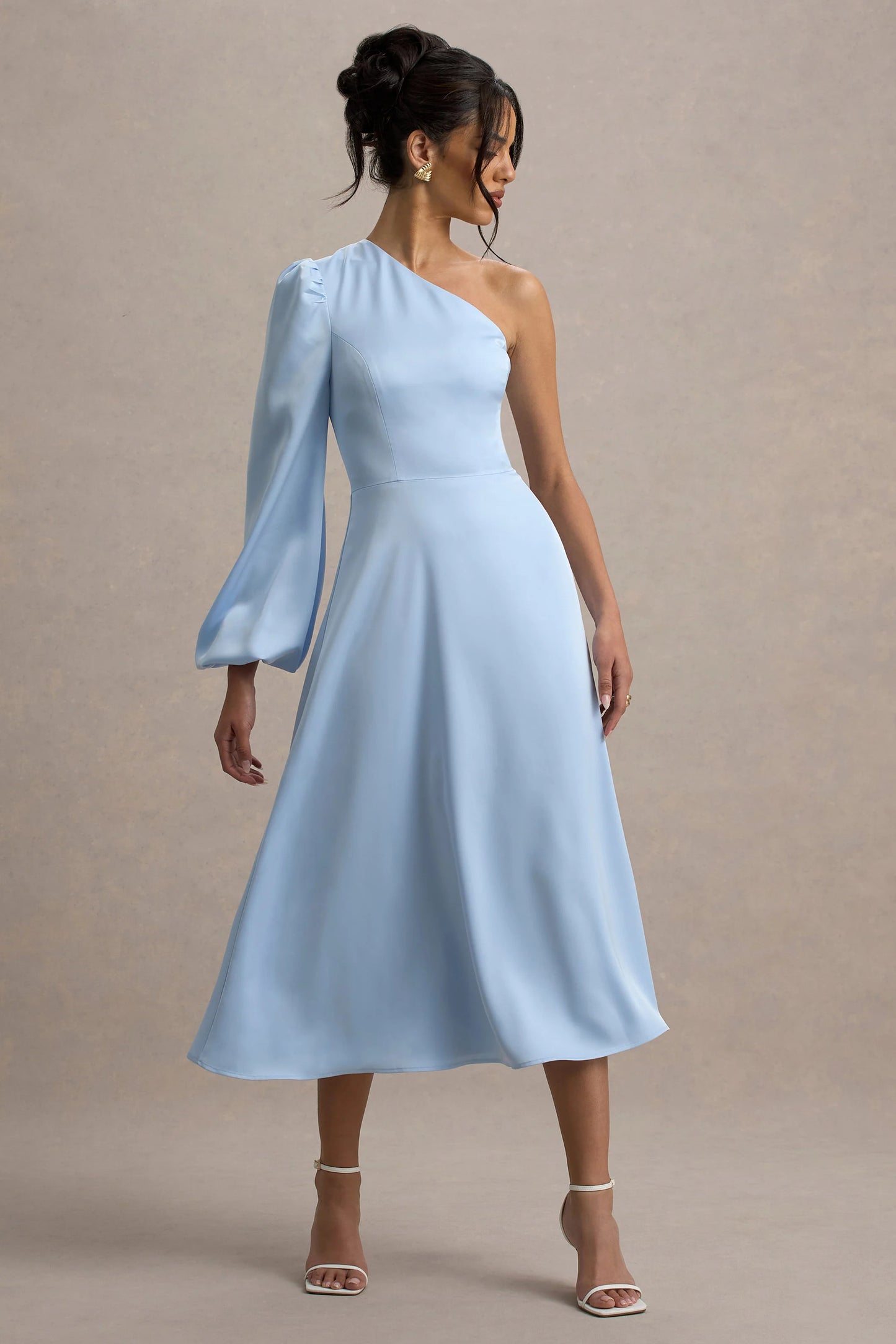 Haila | Powder Blue Satin One-Shoulder Maxi Dress