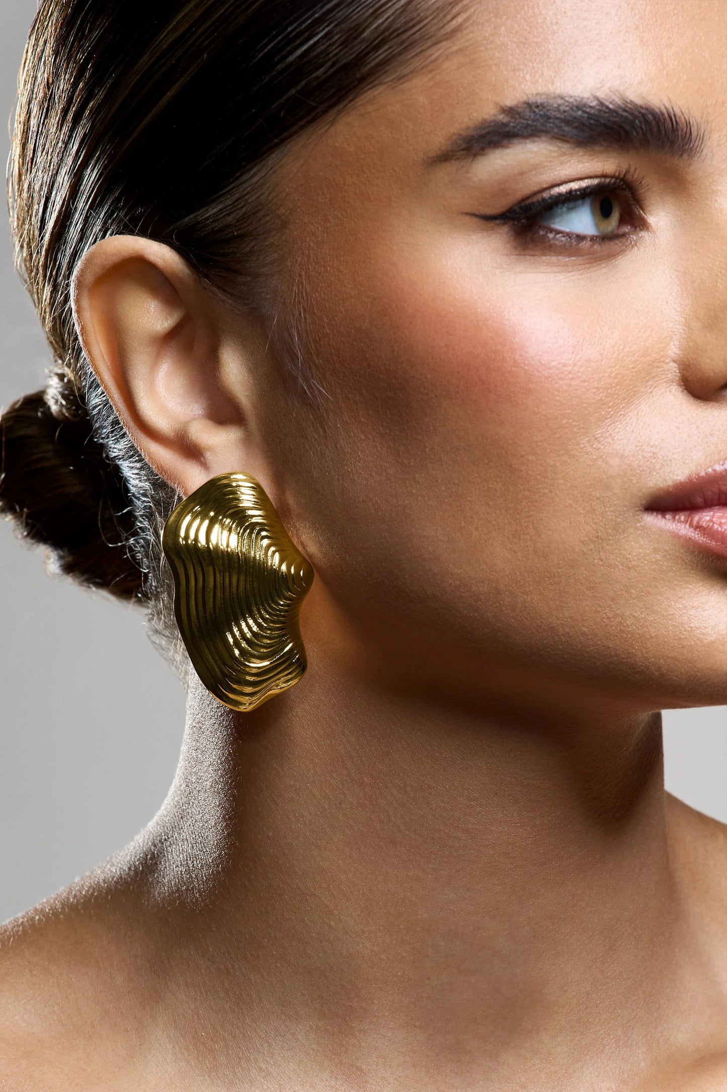 Katya | Gold Abstract Ribbed Statement Earrings