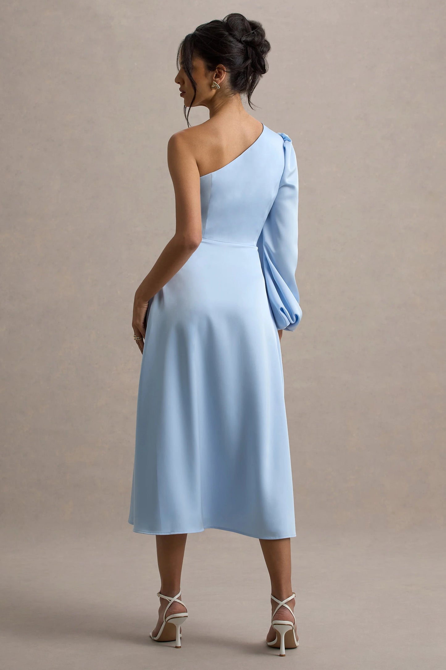 Haila | Powder Blue Satin One-Shoulder Maxi Dress