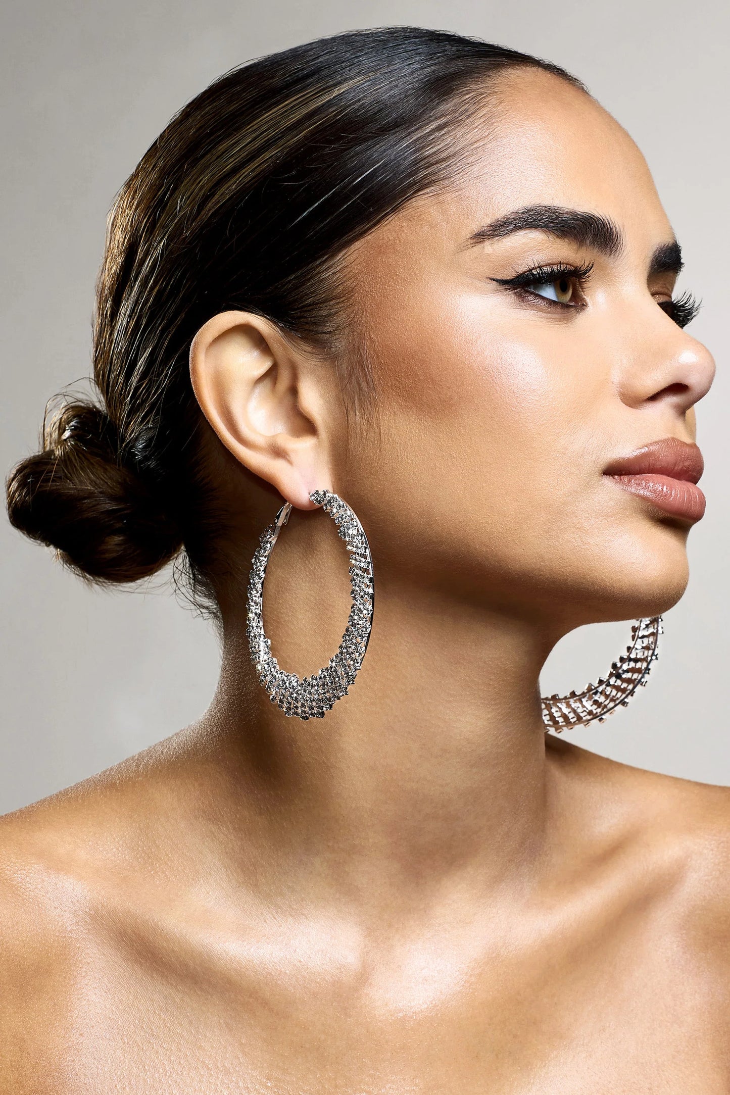 Corina | Silver Diamante Hoop Earrings