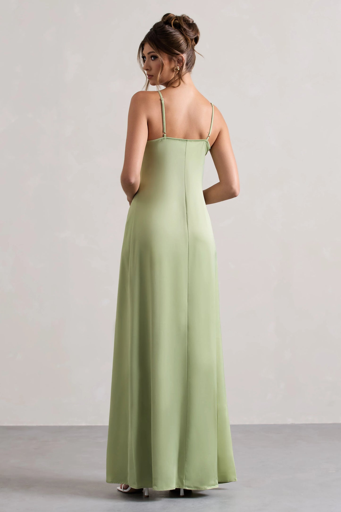 Calvi | Pale Green Satin Longline Cami Top With Split Front