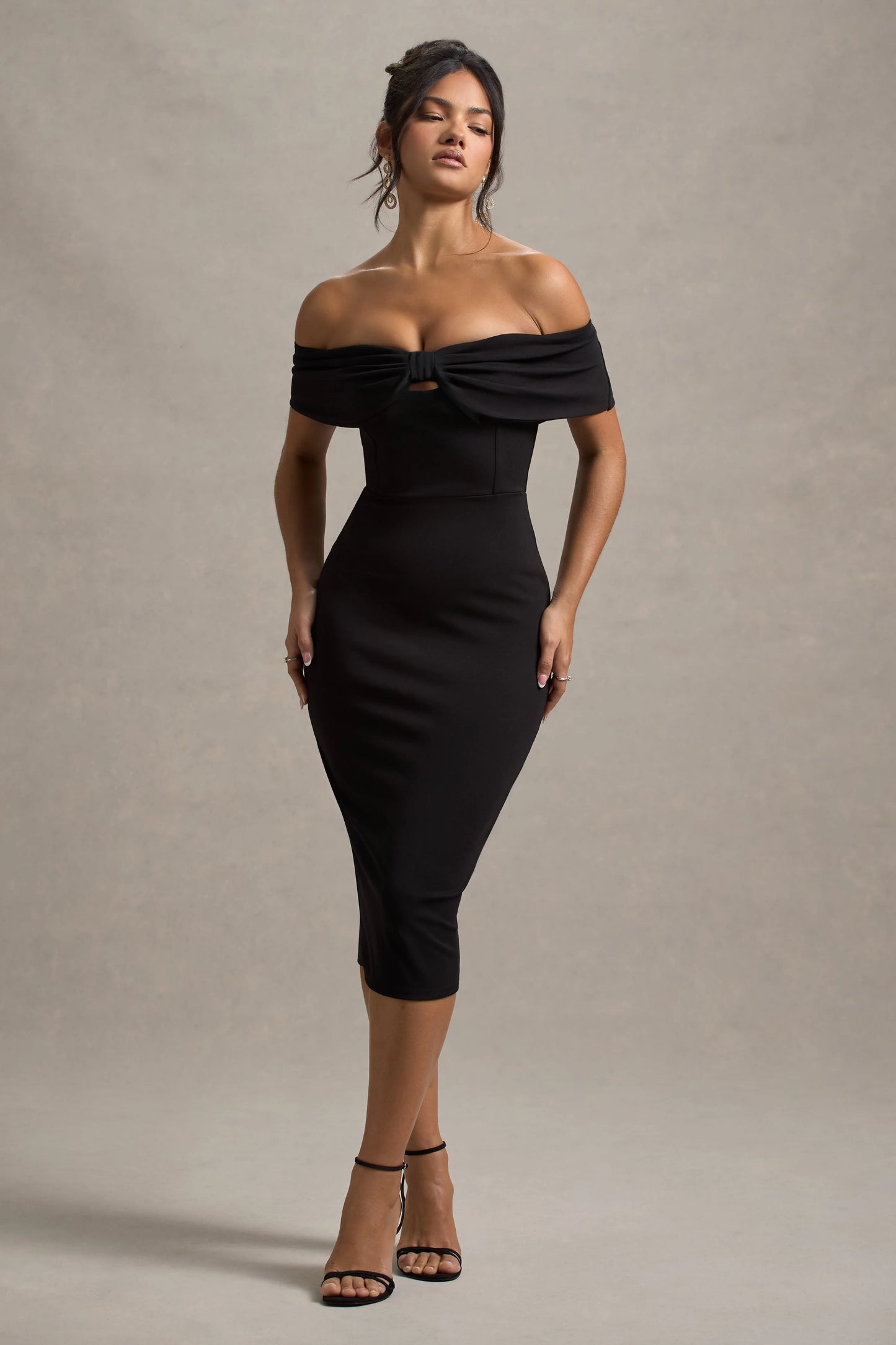 Hope | Black Bow Bardot Midi Dress