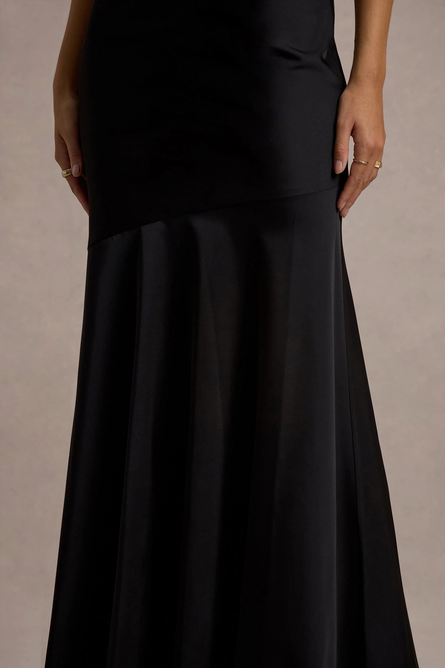 Frida | Black Satin Halter-Neck Backless Maxi Dress