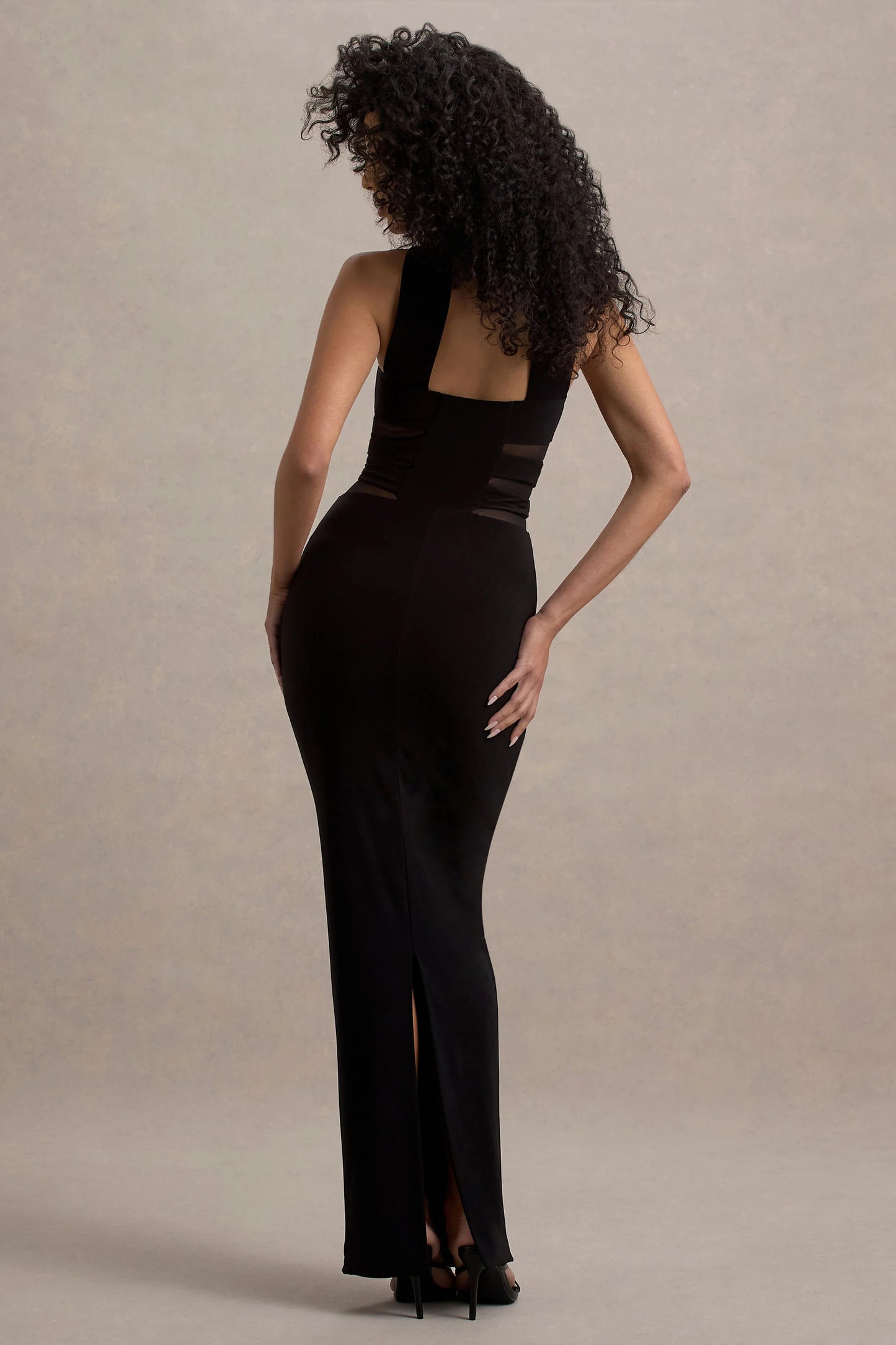 Gaia | Black High-Neck Cut-Out Maxi Dress