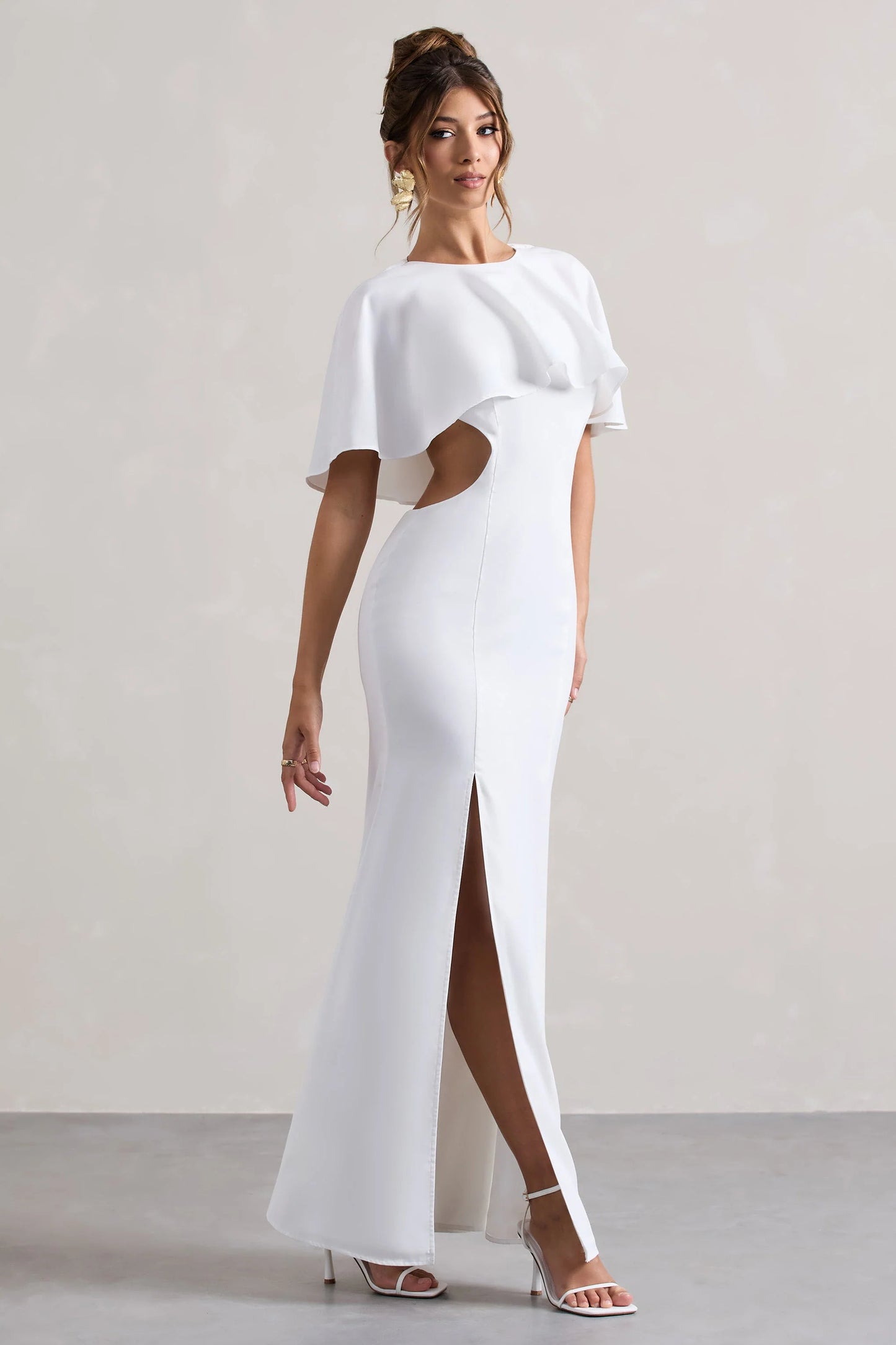 Isadora | Ivory Cut-Out Split Maxi Dress With Cape