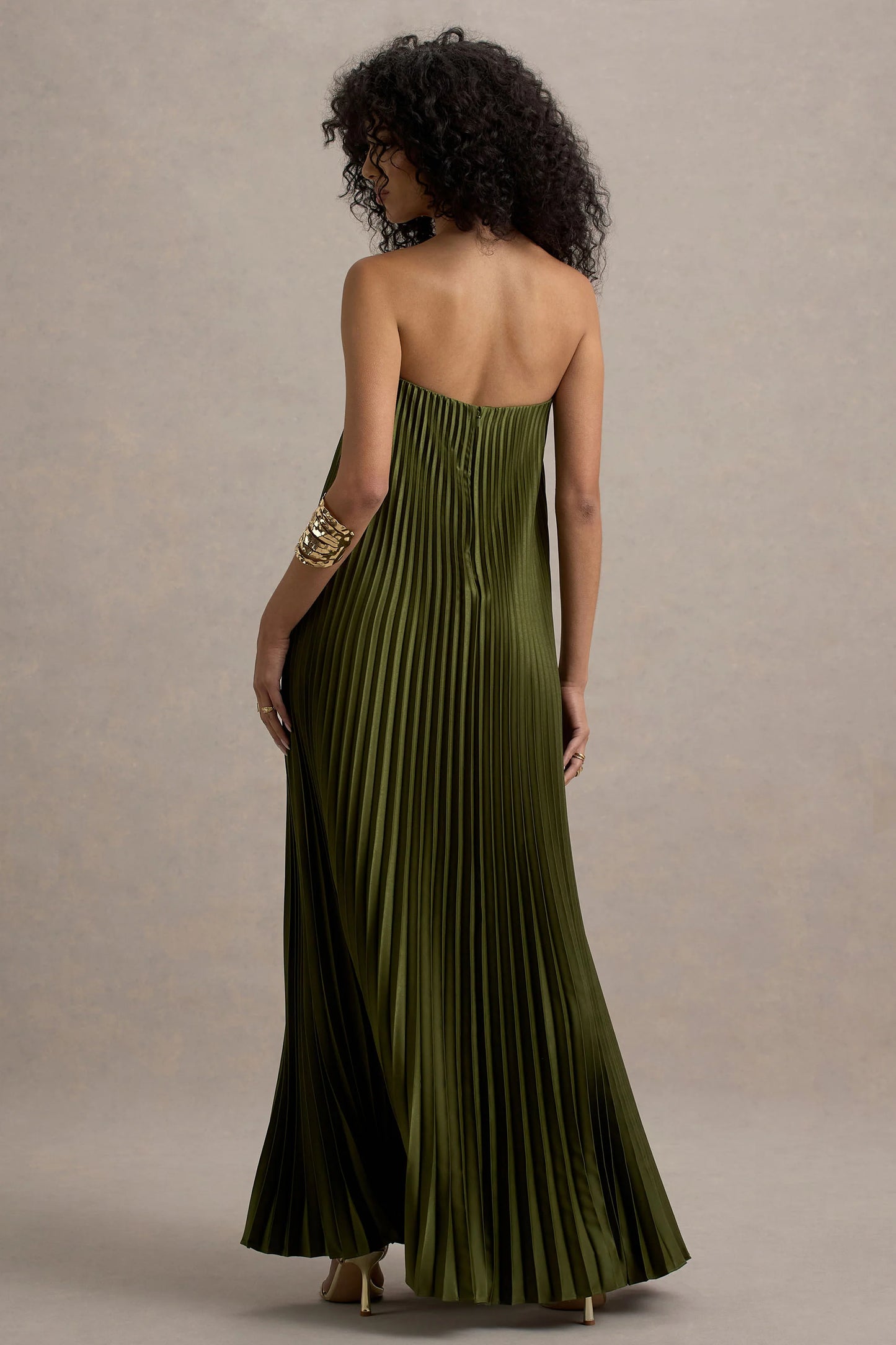 Bergamot | Olive Satin Sweetheart Maxi Dress