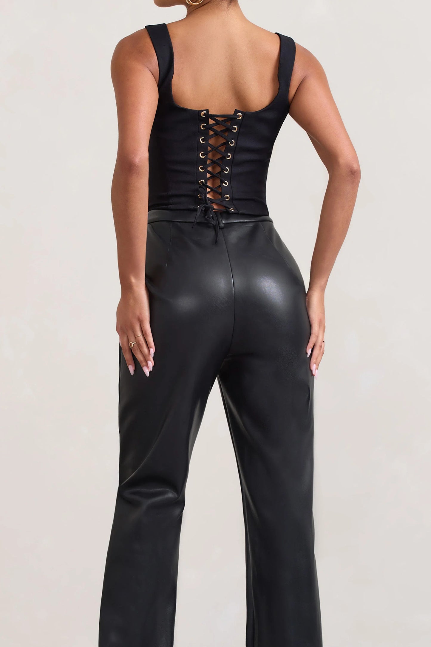 Billie | Black Faux Leather Tailored Straight-Leg Trousers