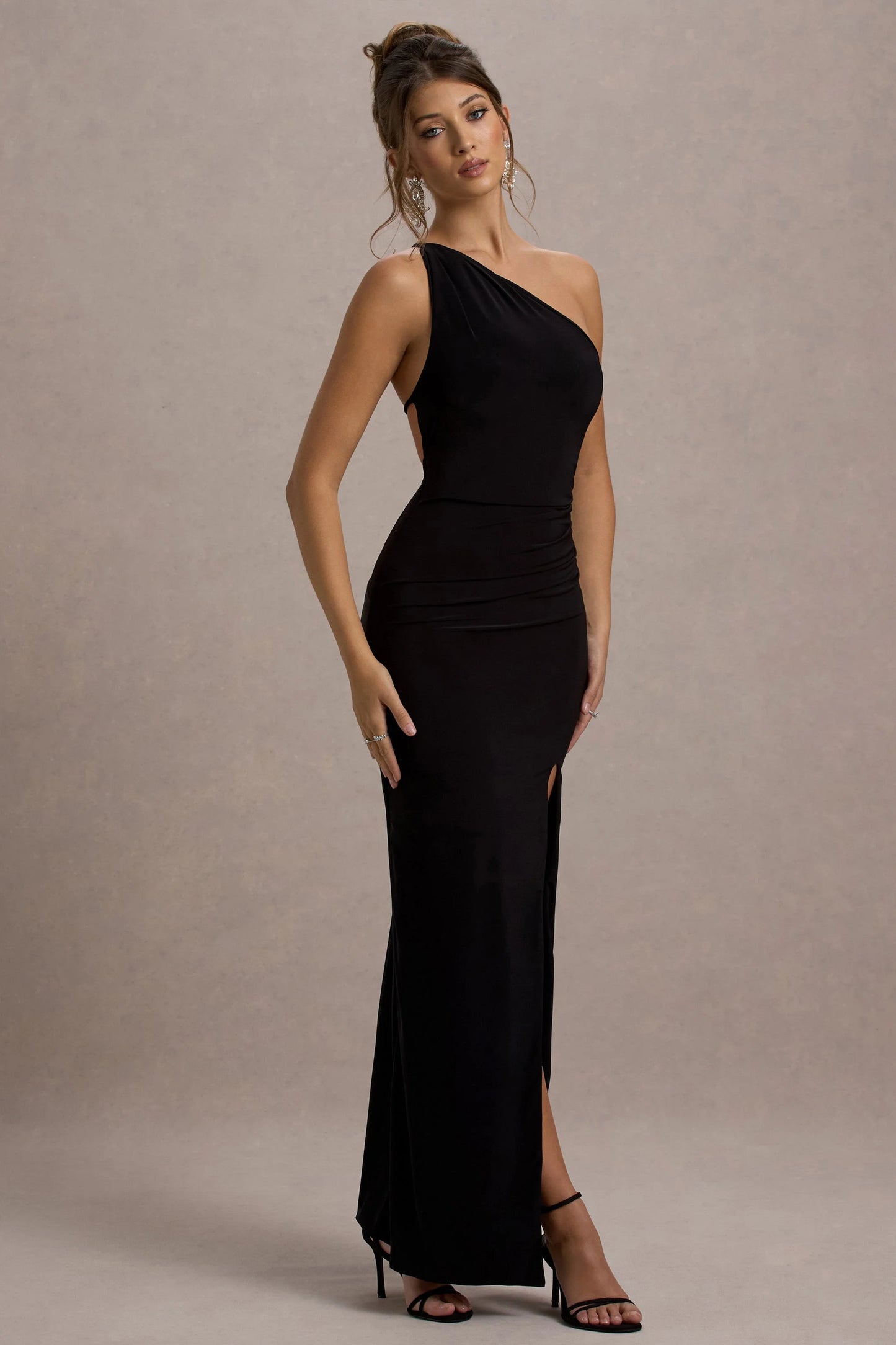 Dressing Up | Black One Shoulder Maxi Dress With Open Back Detail