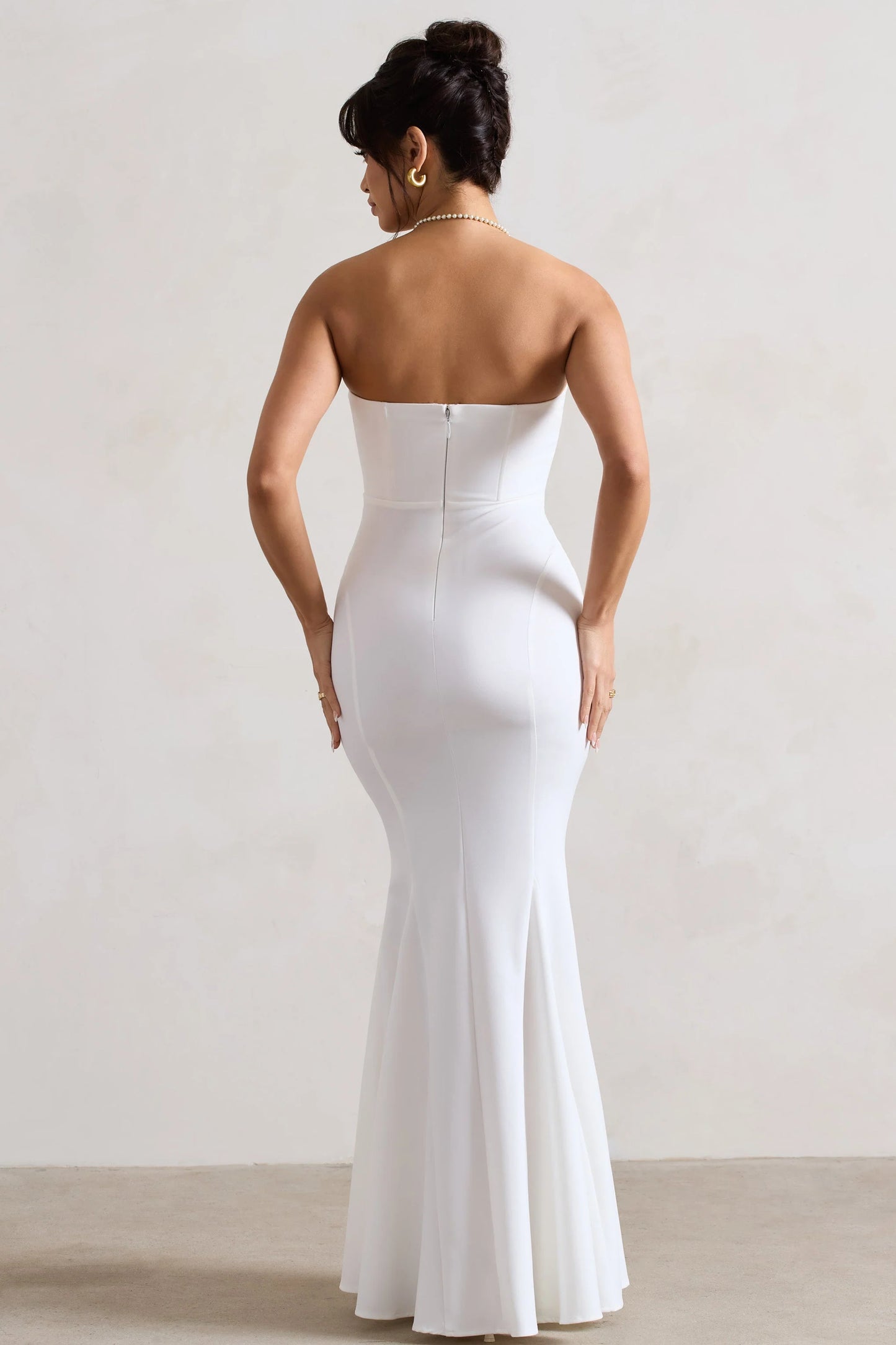 Idyllic | Cream Strapless Corset Style Fishtail Maxi Dress