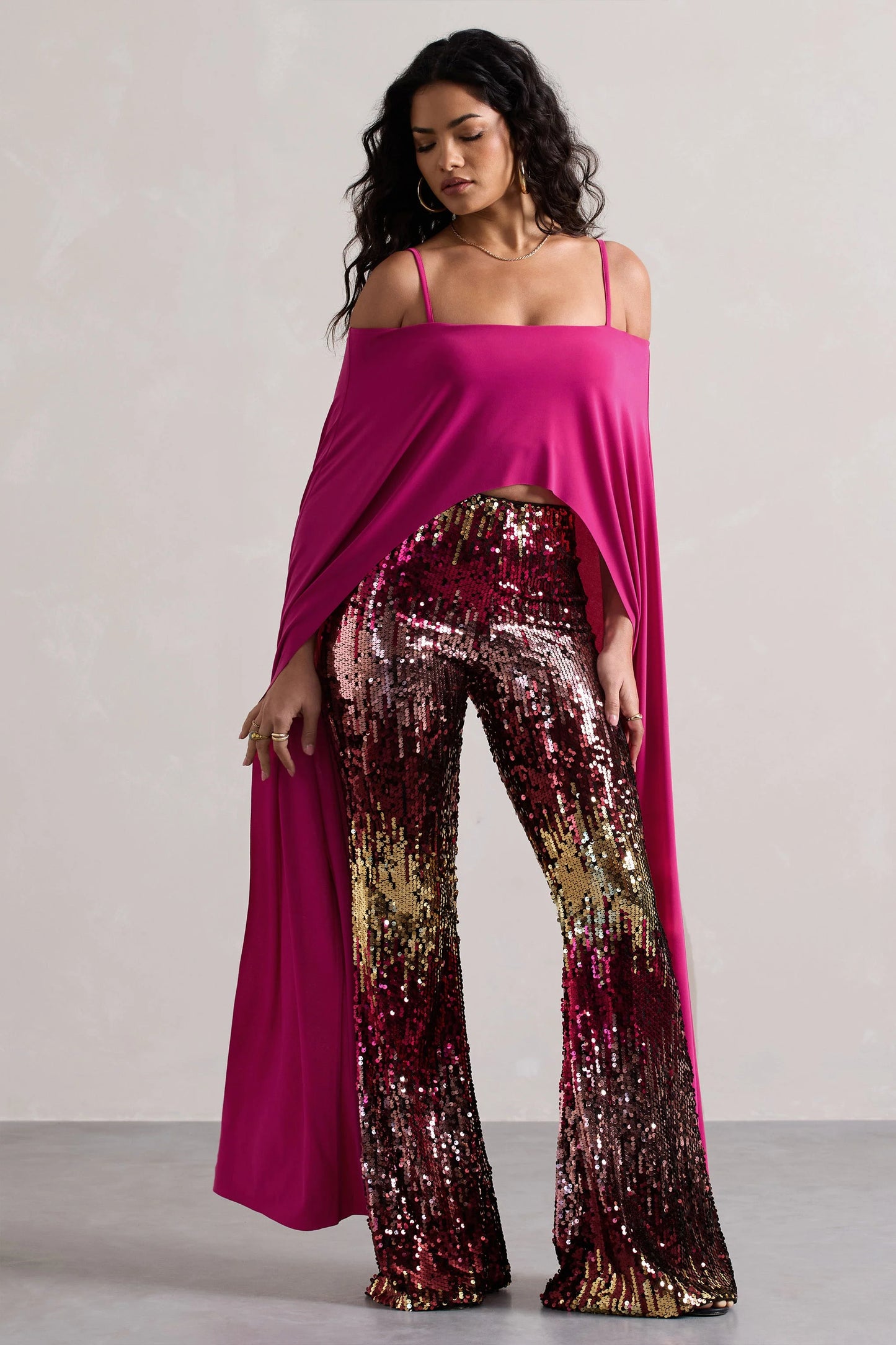 Carnival | Pink & Gold Sequin Flared-Leg Trousers