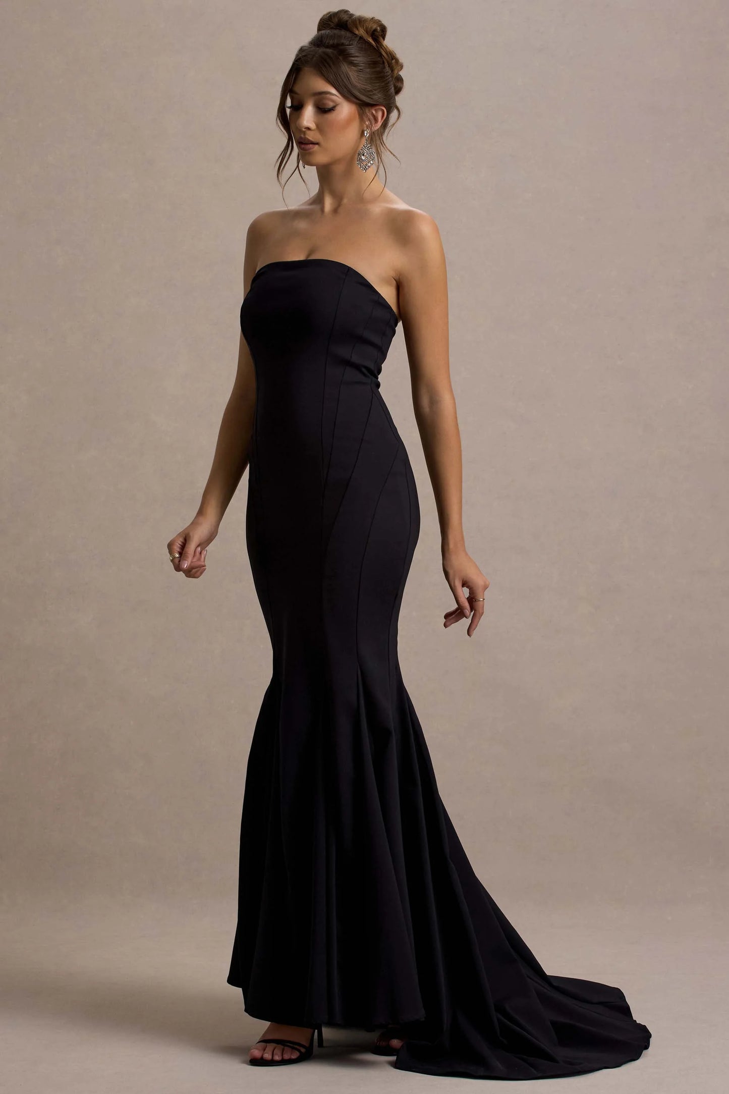 Adored | Black Strapless Structured Fishtail Maxi Dress