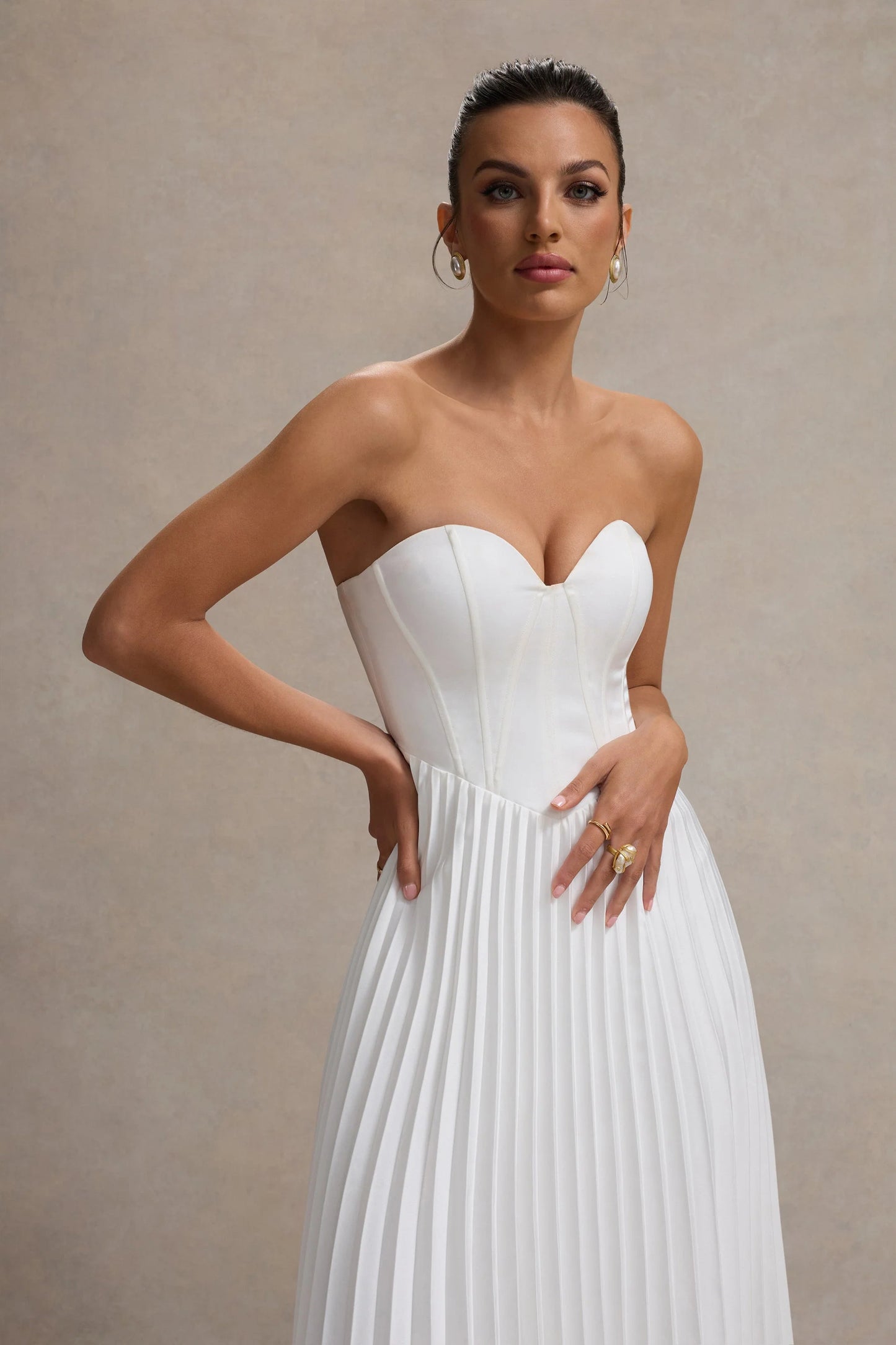 Bordeaux | Cream Satin Corset Style Midi Dress